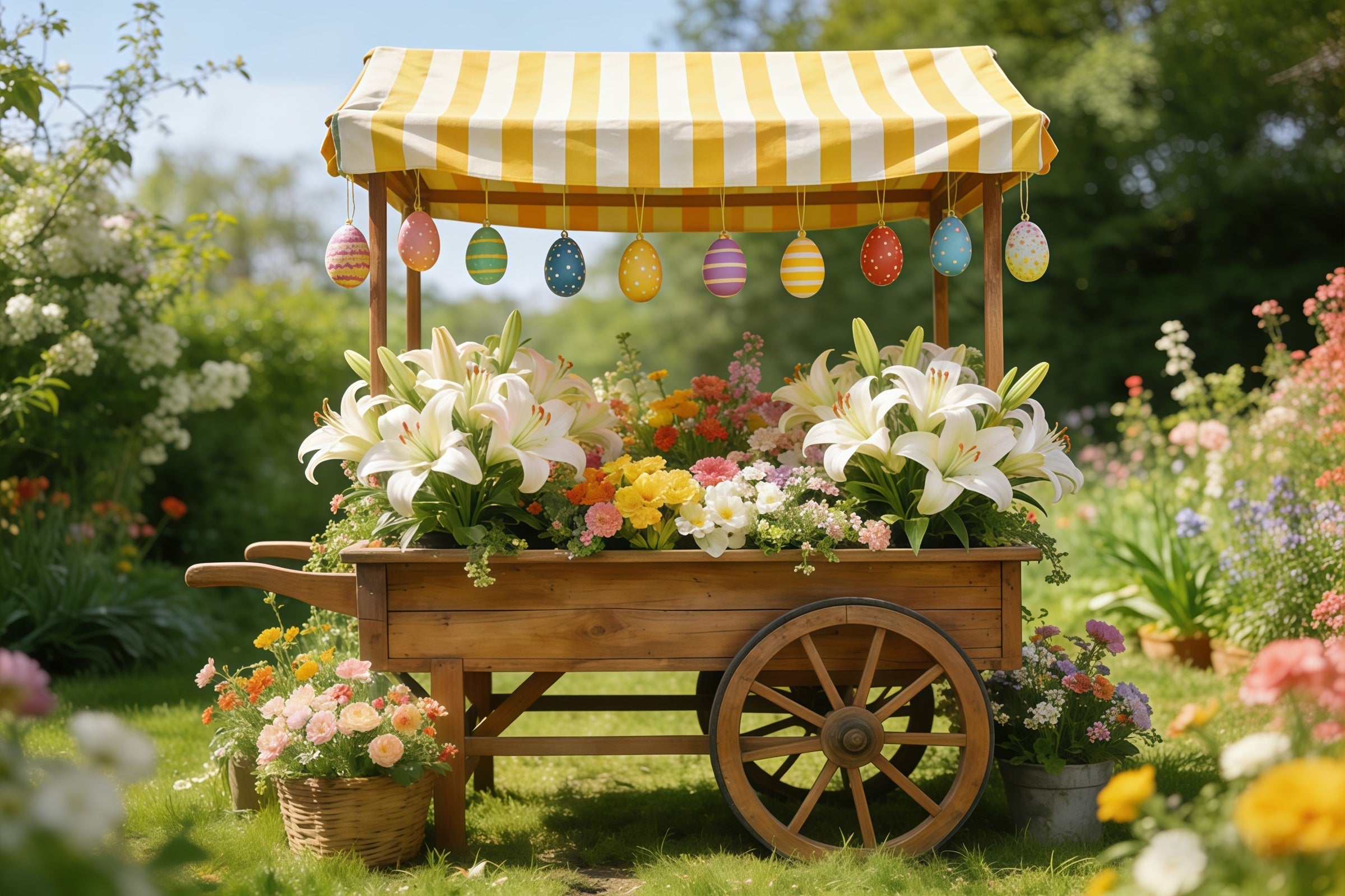 Lily Backdrop Striped Market Flower Cart Easter Backdrop Photography UK CSH61-43
