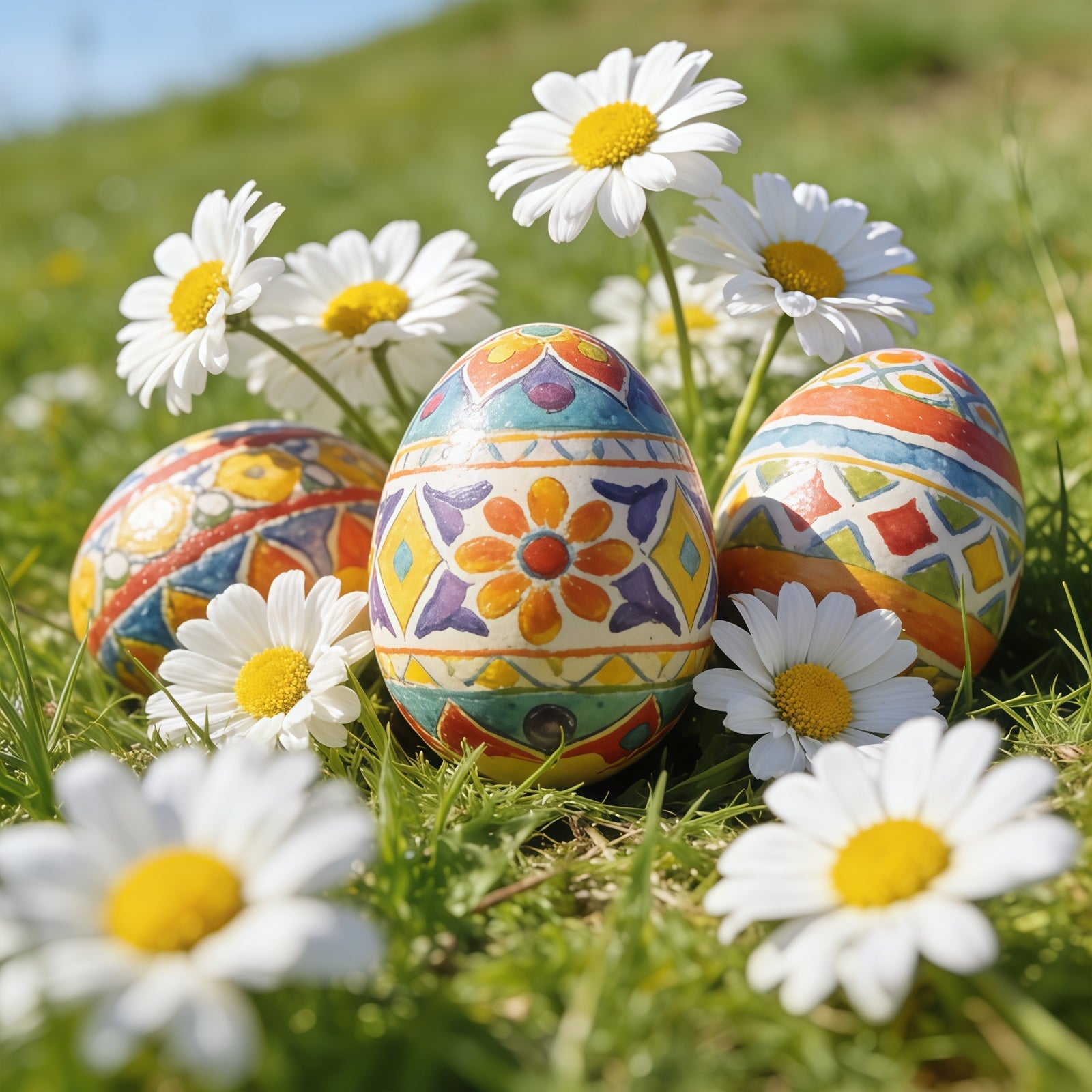 Easter Egg Backdrops Daisy Meadow Blue Sky Easter Photography Backdrops UK CSH61-46