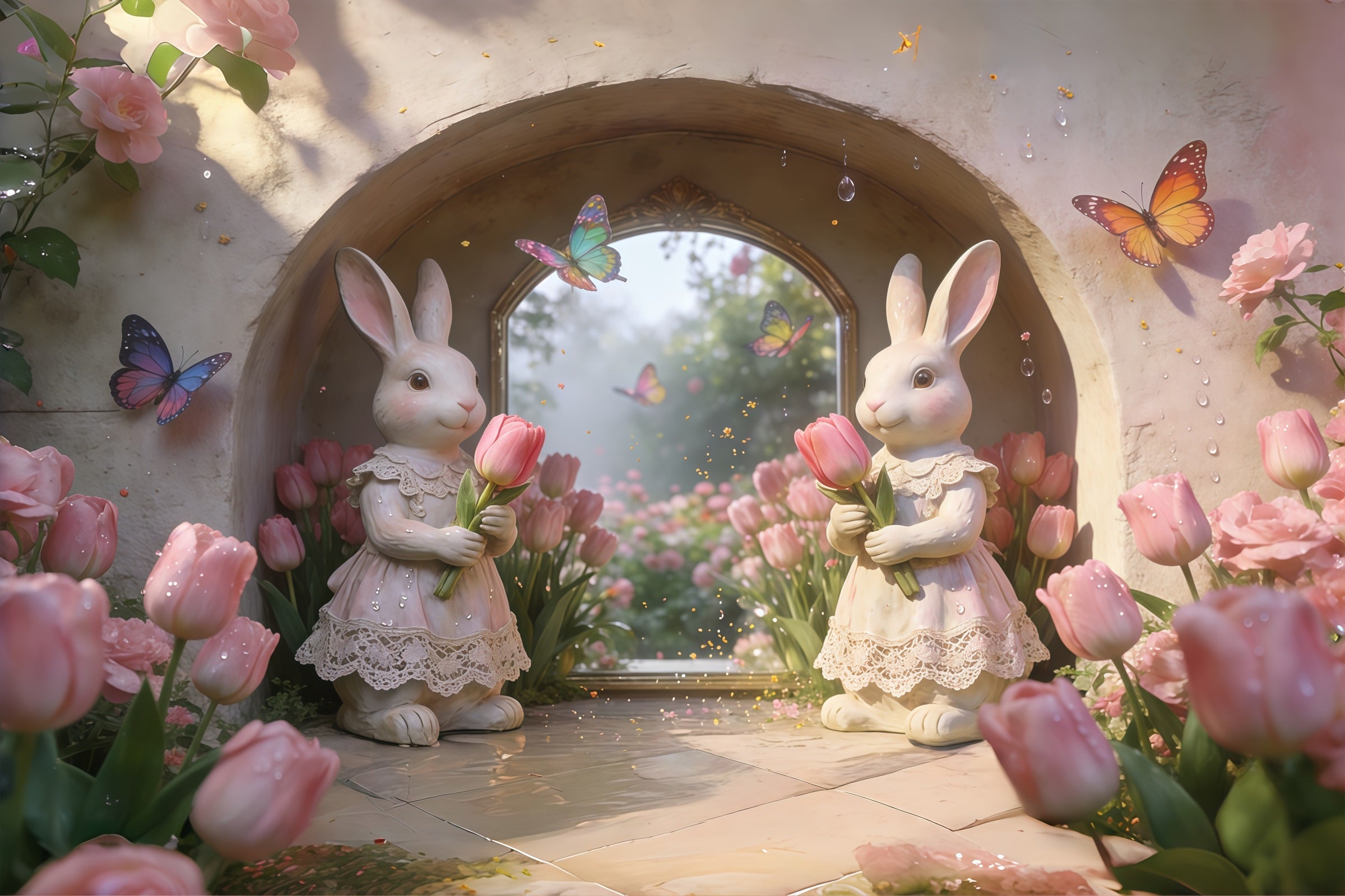 Easter Bunny Backdrop Ideas Romantic Floral Arch Garden Easter Backdrop Photography UK CSH61-48