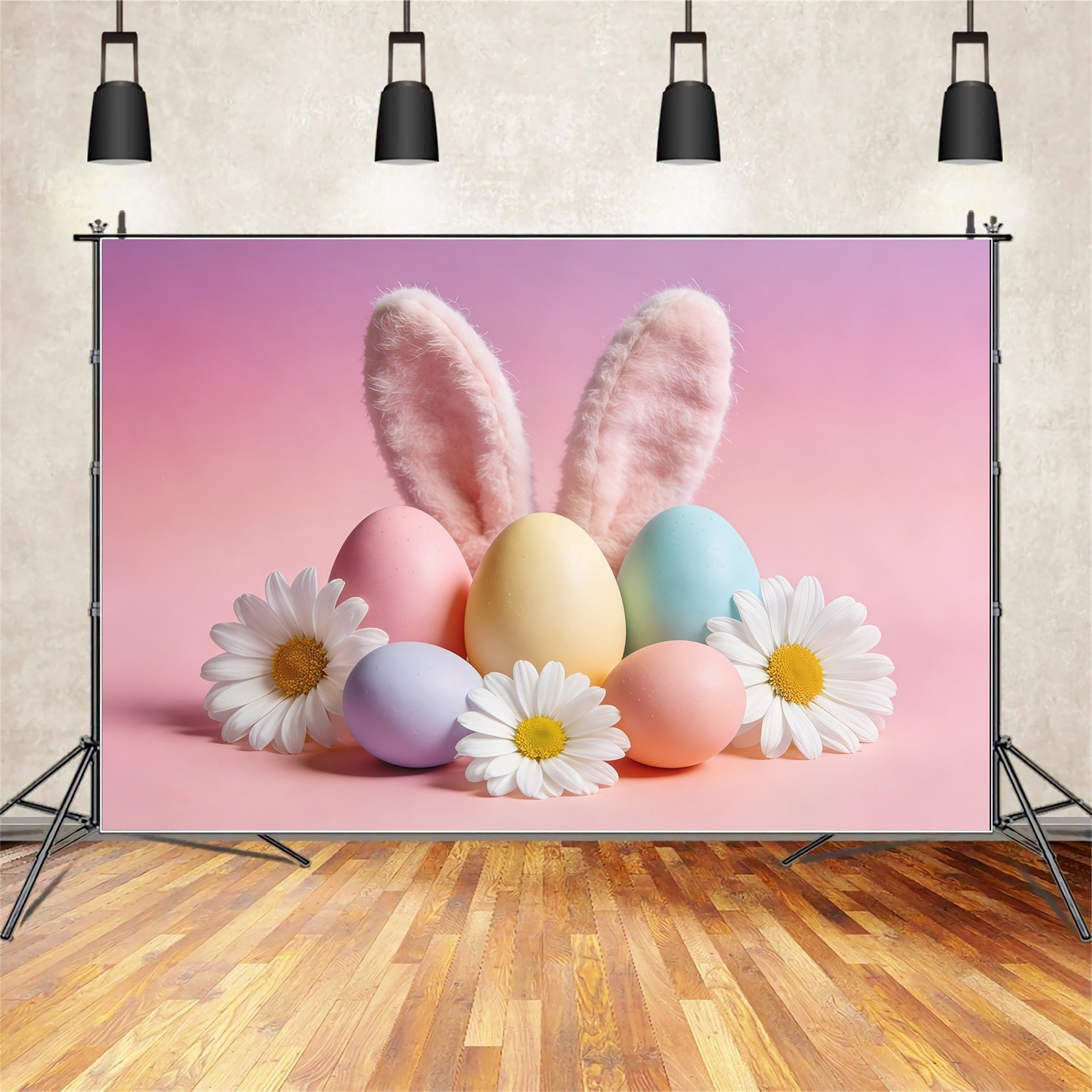 Easter Bunny Backdrop Ideas Ears Pastel Eggs Daisies Easter Photo Backdrops UK CSH61-49