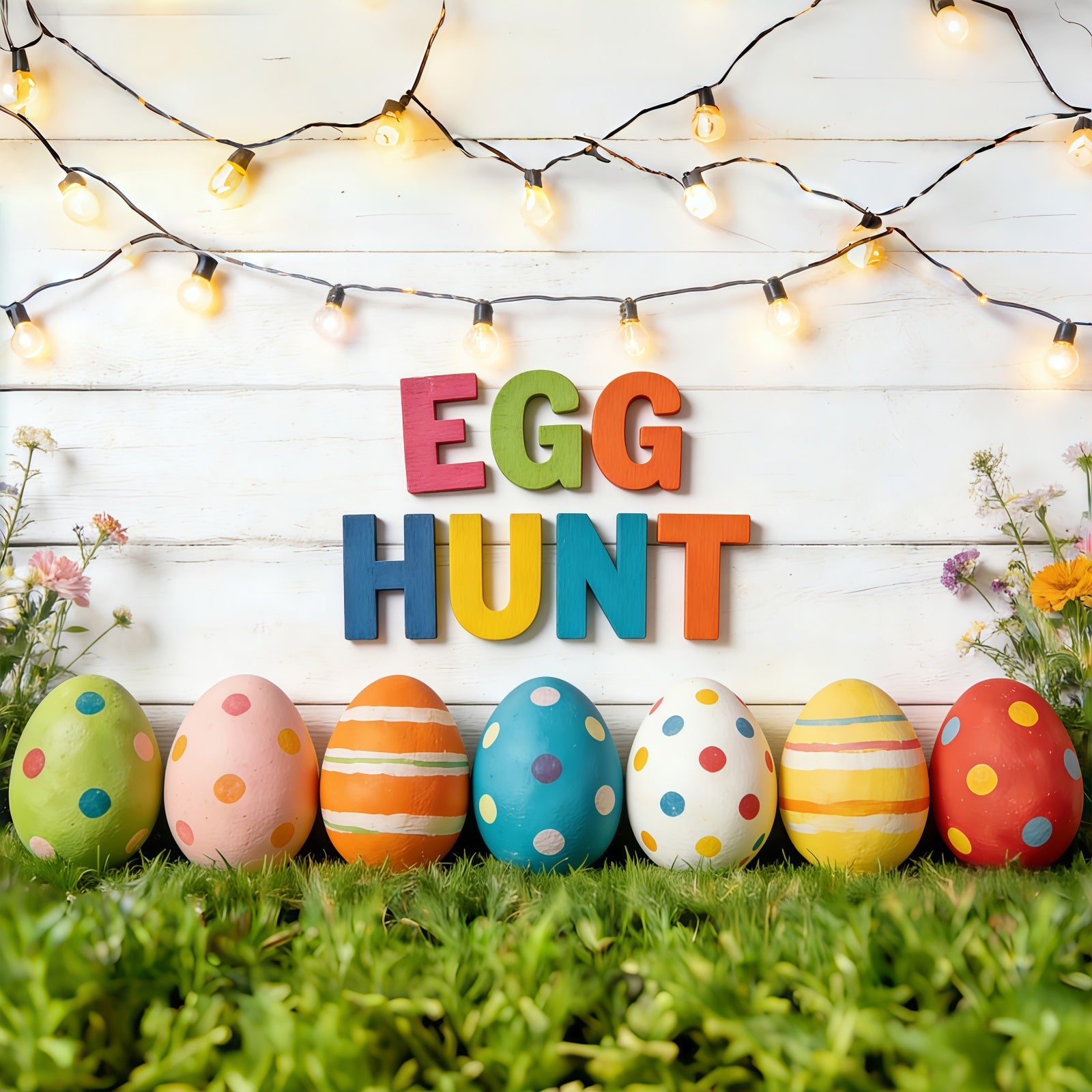 Easter Egg Hunt Backdrop Grass Field Rustic Wood Easter Photography Backdrops UK CSH61-51
