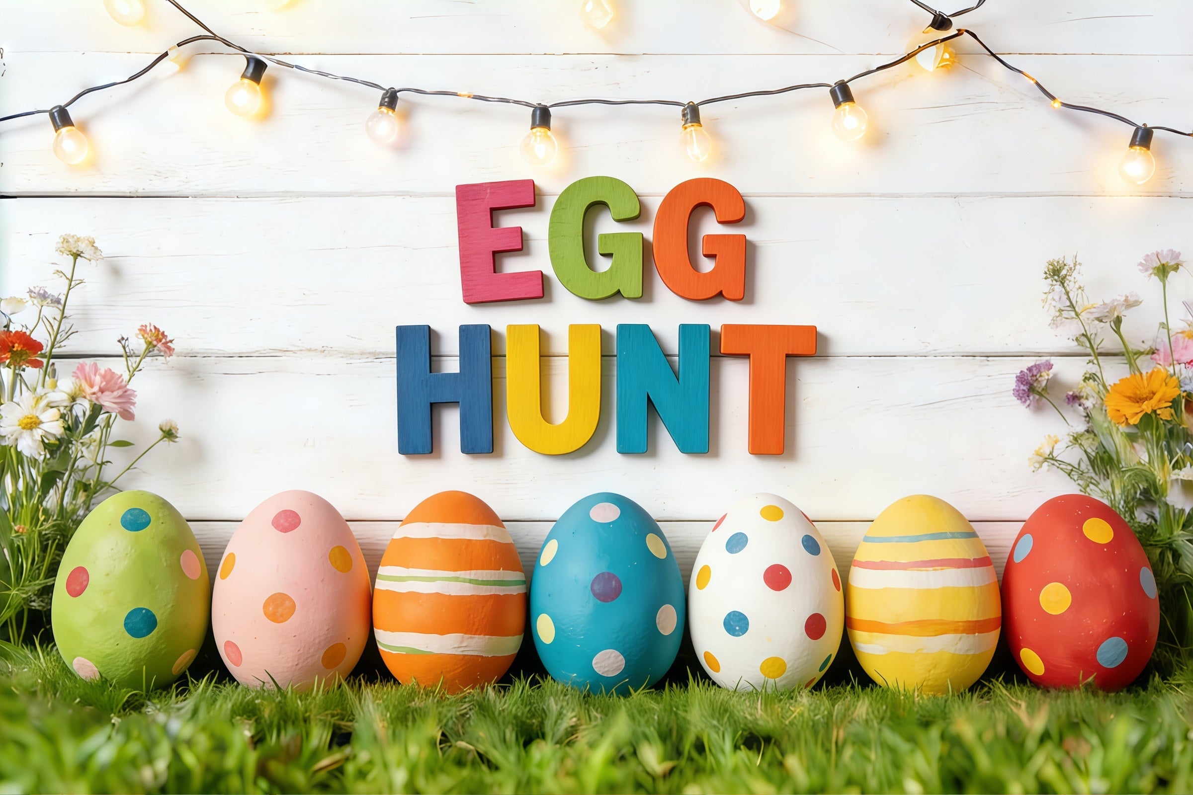 Easter Egg Hunt Backdrop Grass Field Rustic Wood Easter Photography Backdrops UK CSH61-51