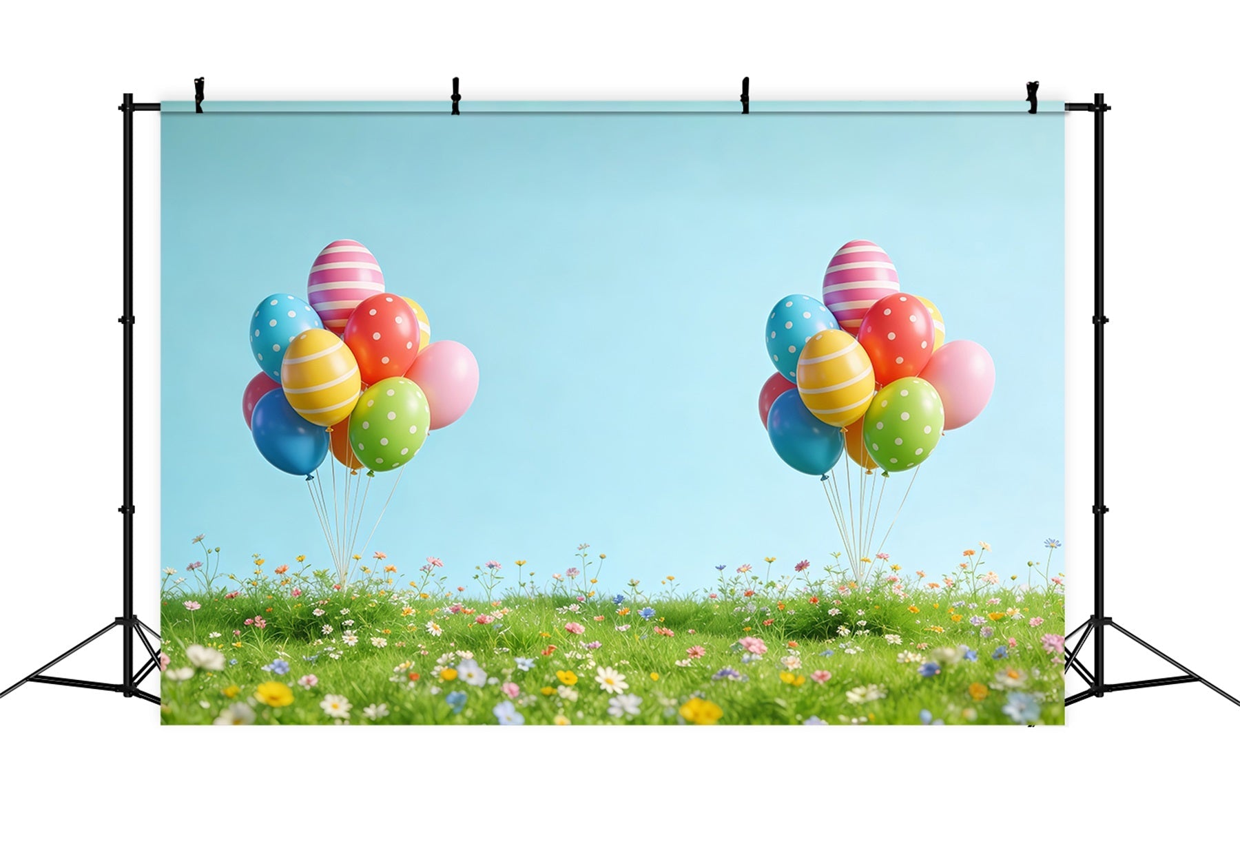 Easter Egg Hunt Backdrop Spring Balloon Meadow Wildflower Easter Photo Backdrops UK CSH61-52