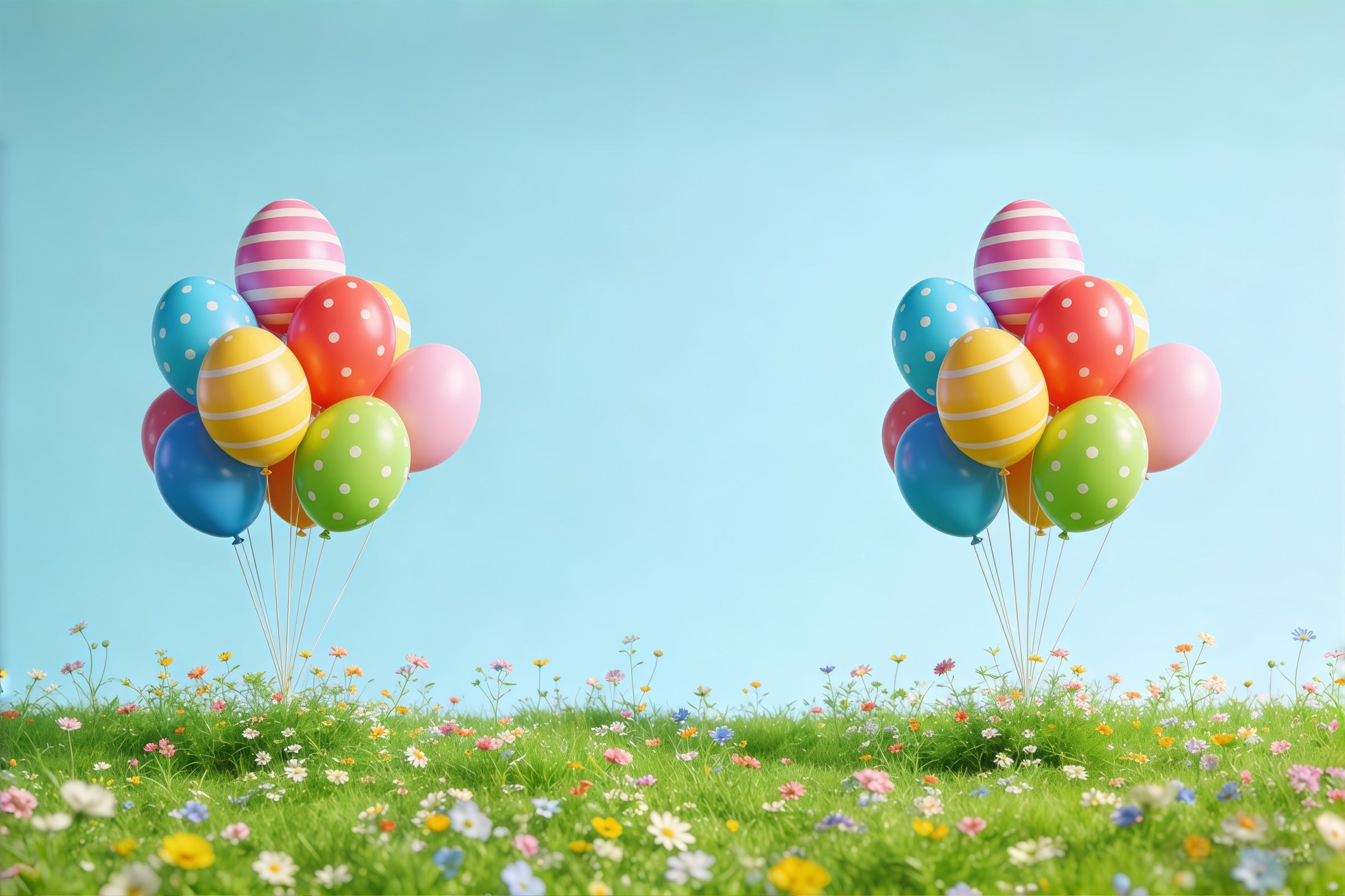 Easter Egg Hunt Backdrop Spring Balloon Meadow Wildflower Easter Photo Backdrops UK CSH61-52