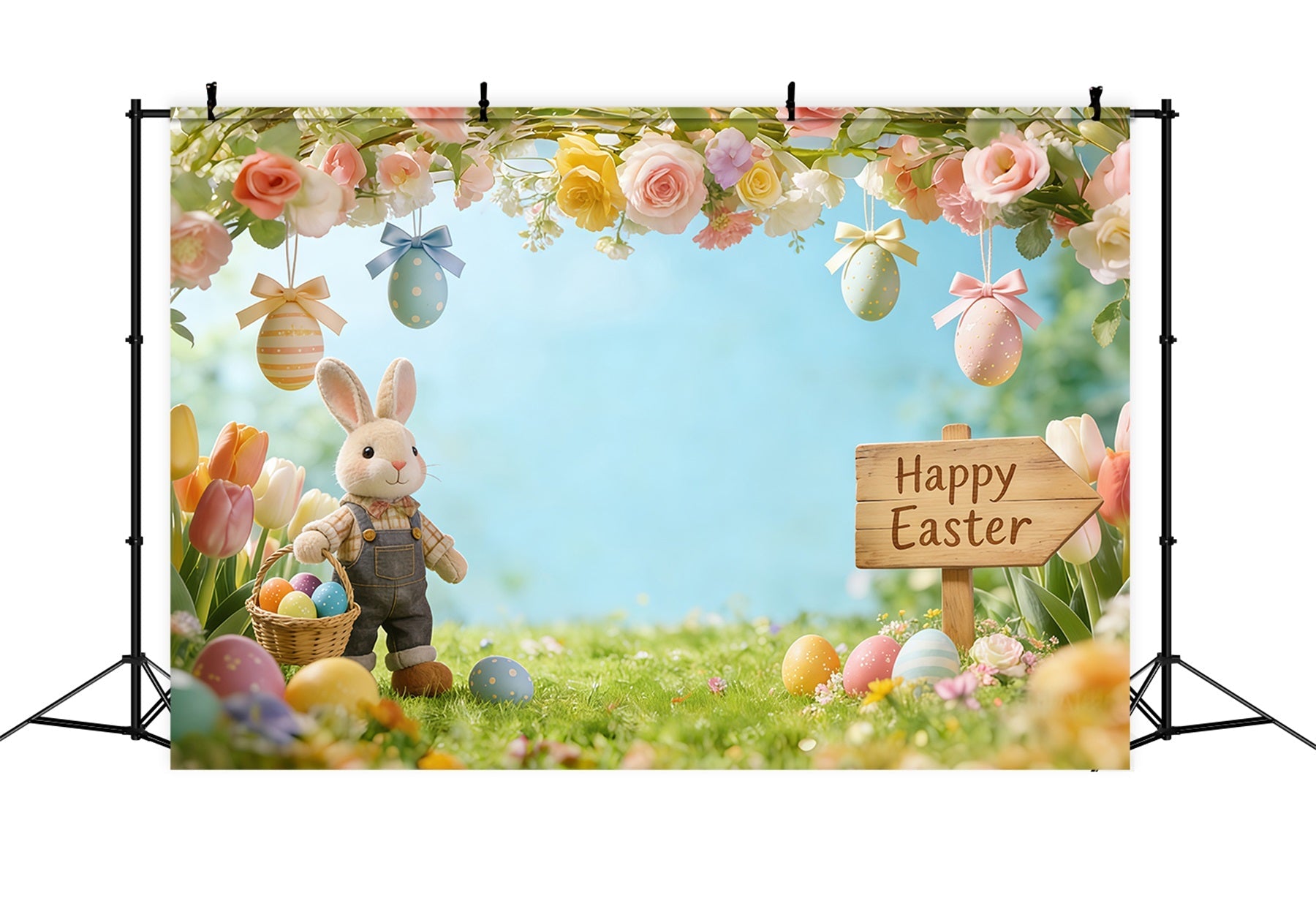 Easter Bunny Backdrop For Photos Flowering Branches Meadow Eggs Easter Photo Backdrop UK CSH61-53