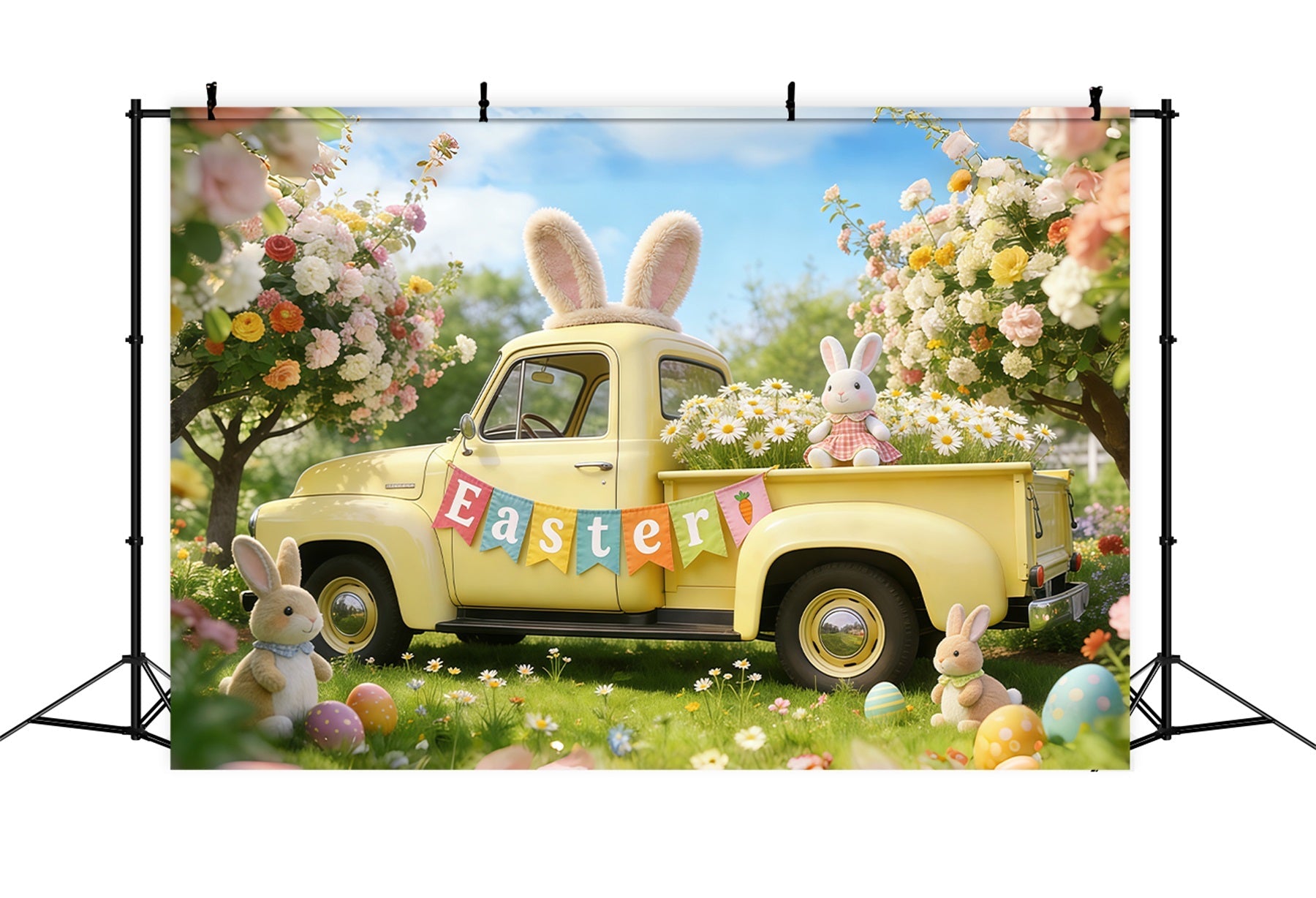 Easter Bunny Backdrop For Photos Spring Blossoms Pickup Truck Easter Backdrops For Photography UK CSH61-54