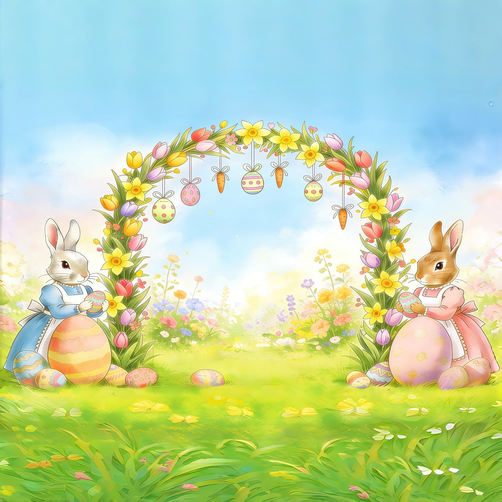Easter Arch Backdrop Spring Meadow Egg Balloons Easter Photo Backdrops UK CSH61-56