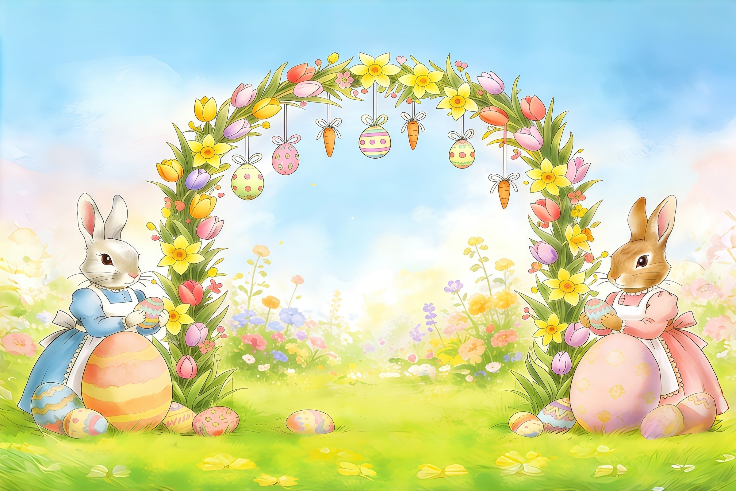 Easter Arch Backdrop Spring Meadow Egg Balloons Easter Photo Backdrops UK CSH61-56