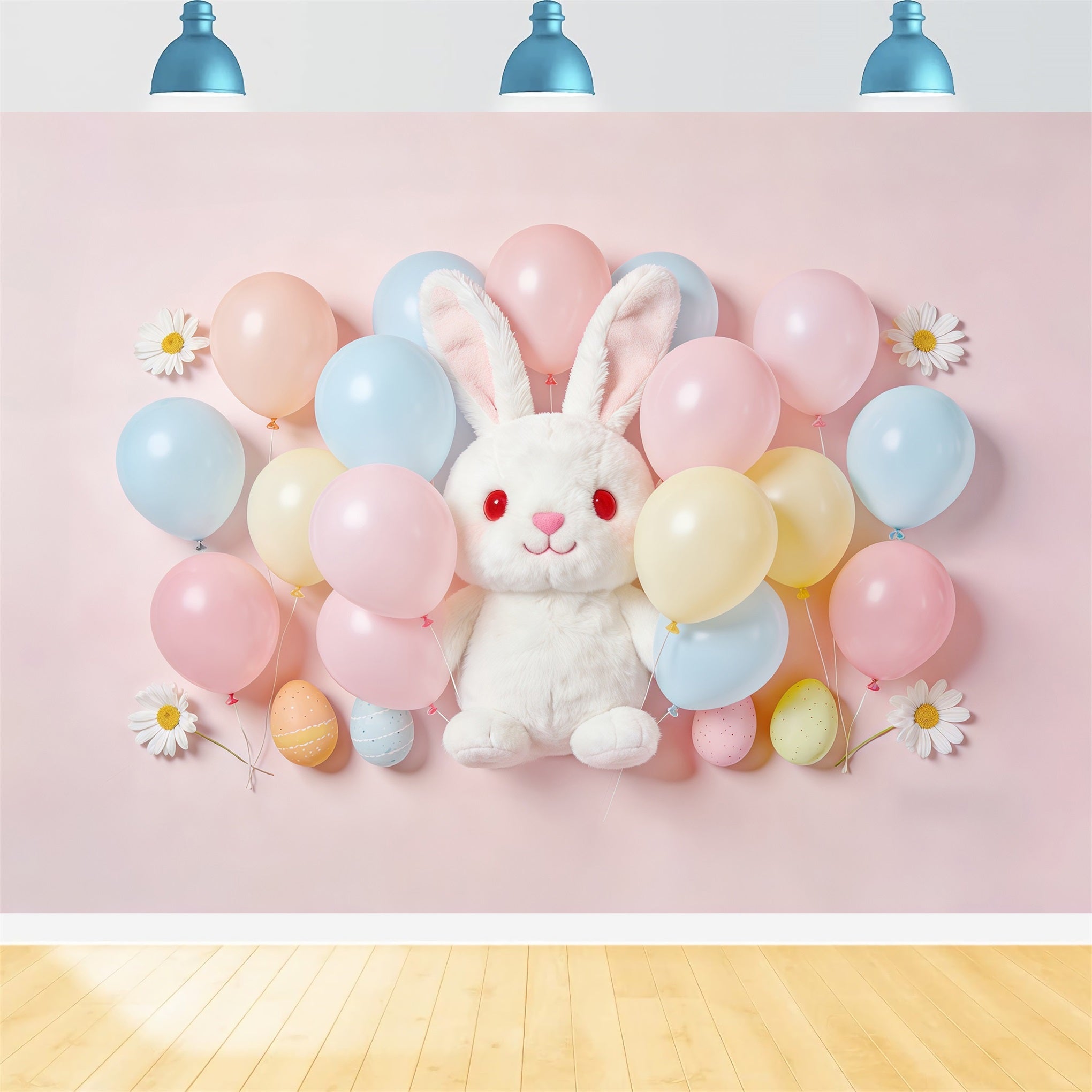 Easter Balloon Backdrop Pastel Eggs Pile Bunny Easter Photo Backdrops UK CSH61-58