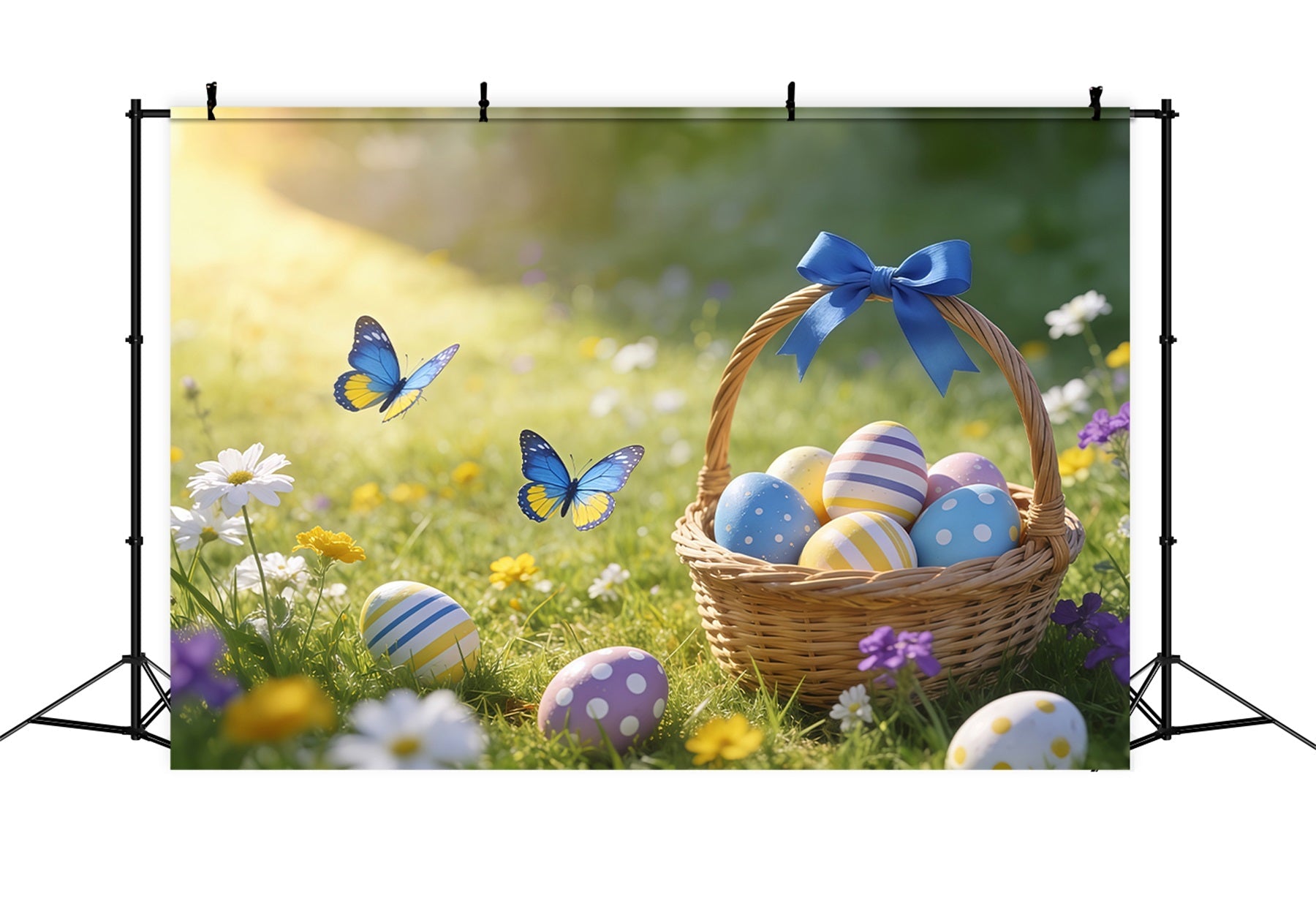Easter Basket Backdrop Butterfly Egg Meadow Sunlight Easter Backdrops For Photography UK CSH61-59