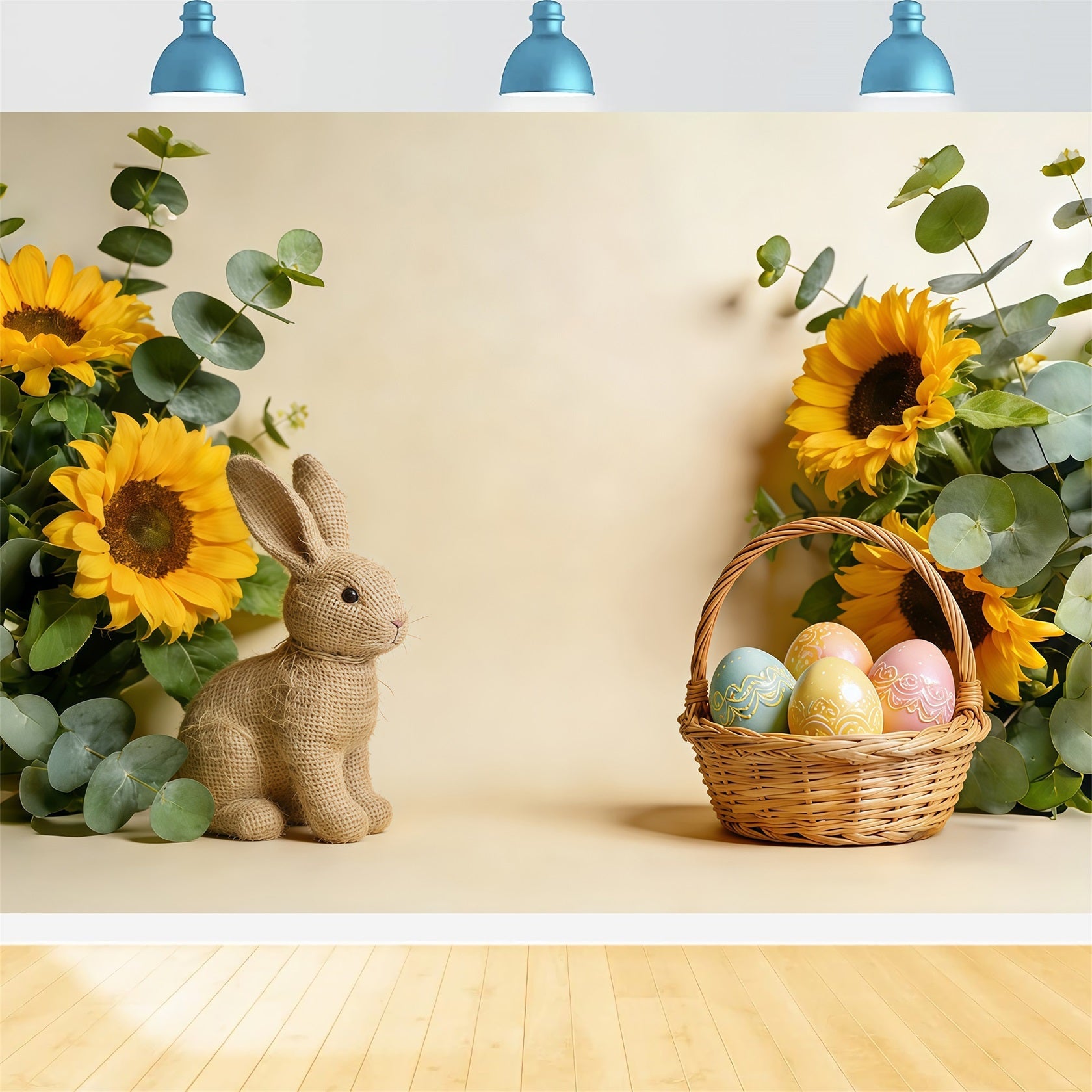 Easter Basket Backdrop Sunflower Bunny Pastel Egg Easter Photo Backdrops UK CSH61-60
