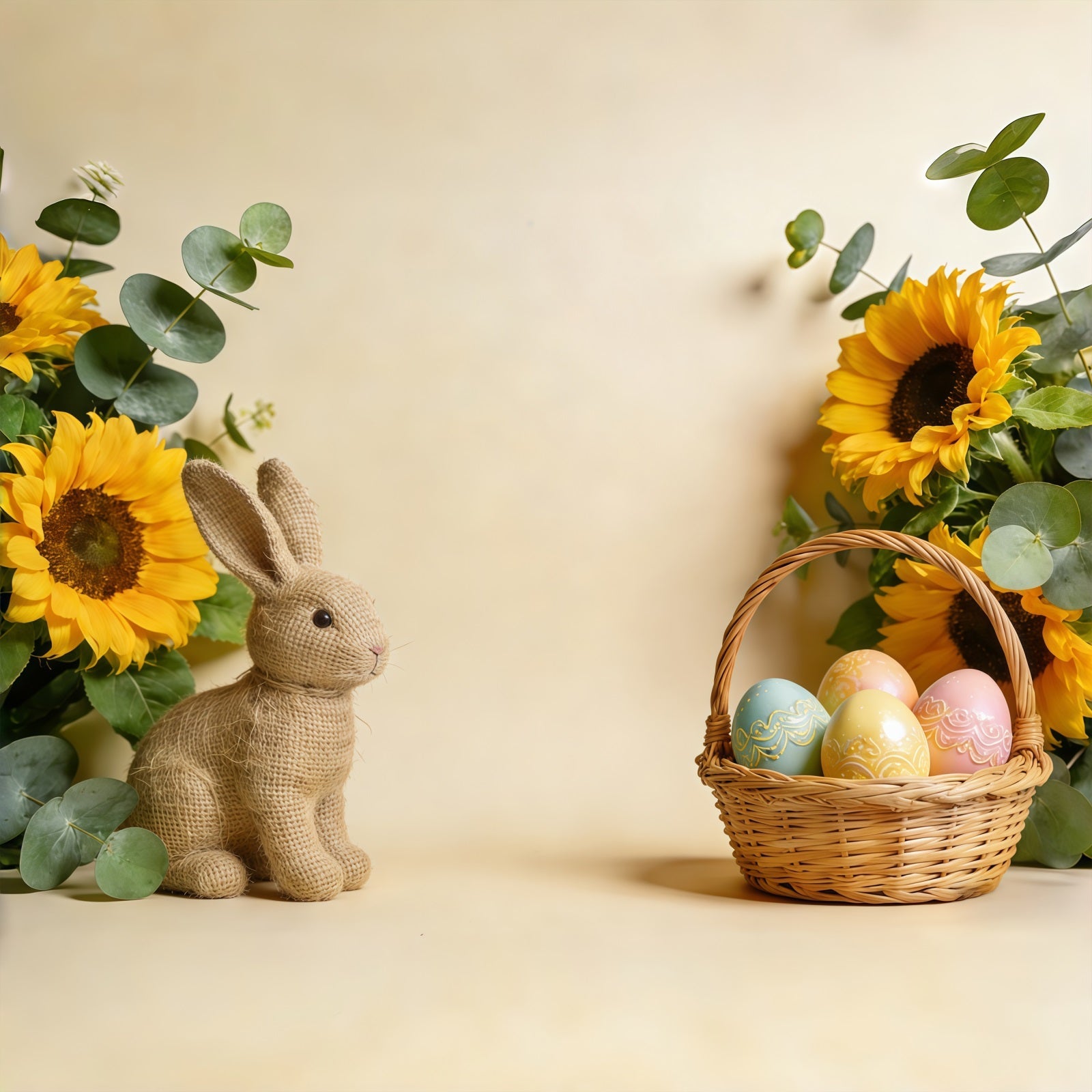 Easter Basket Backdrop Sunflower Bunny Pastel Egg Easter Photo Backdrops UK CSH61-60
