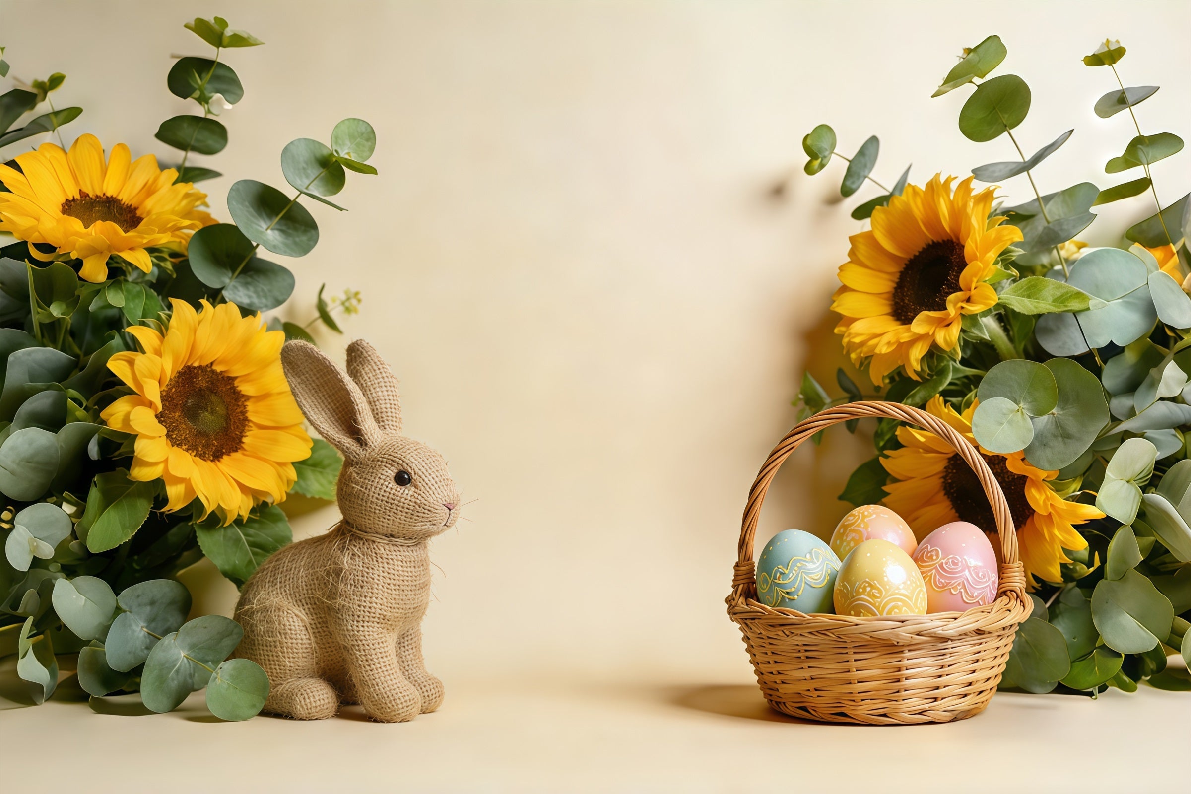 Easter Basket Backdrop Sunflower Bunny Pastel Egg Easter Photo Backdrops UK CSH61-60