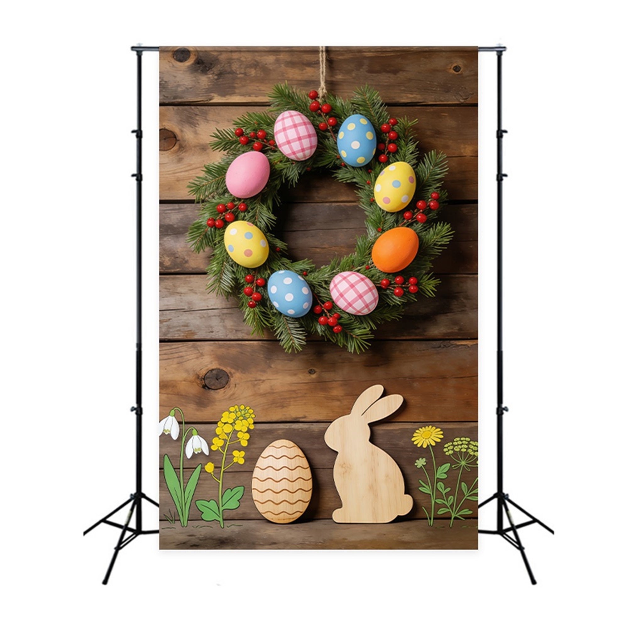 Easter Spring Floral Wreath Backdrop Wooden Bunny Floral Cutouts Easter Picture Backdrop Ideas UK CSH61-62