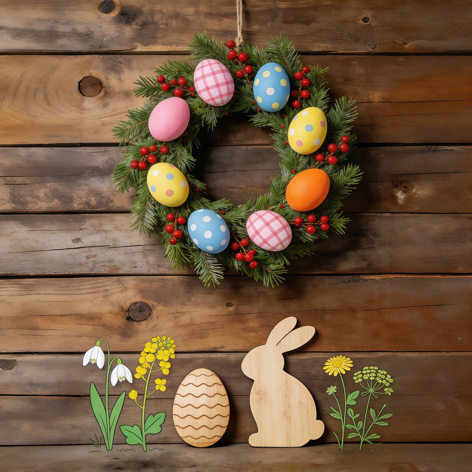 Easter Spring Floral Wreath Backdrop Wooden Bunny Floral Cutouts Easter Picture Backdrop Ideas UK CSH61-62