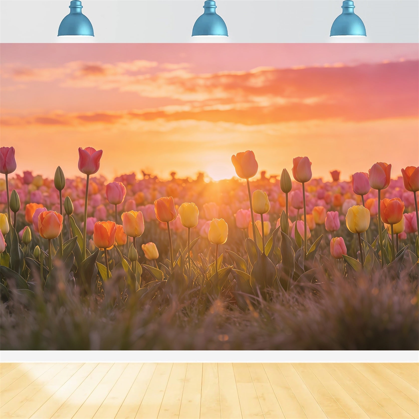 Easter Tulip Backdrop Sunset Field Floral Meadow Easter Photography Backdrops For Sale UK CSH61-64