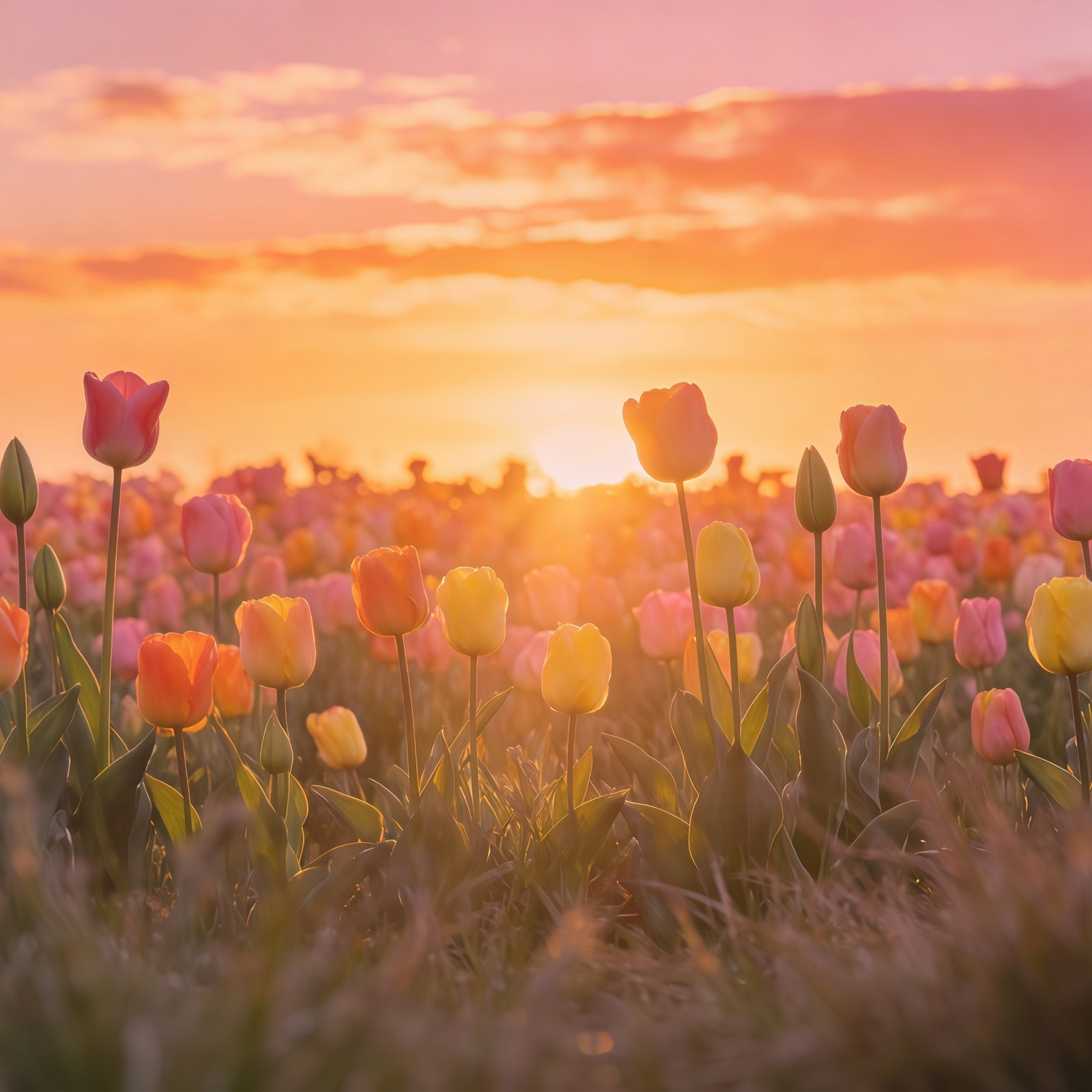 Easter Tulip Backdrop Sunset Field Floral Meadow Easter Photography Backdrops For Sale UK CSH61-64