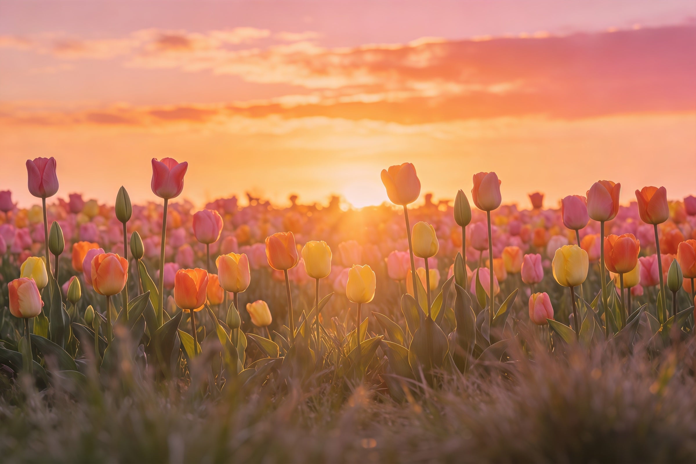 Easter Tulip Backdrop Sunset Field Floral Meadow Easter Photography Backdrops For Sale UK CSH61-64