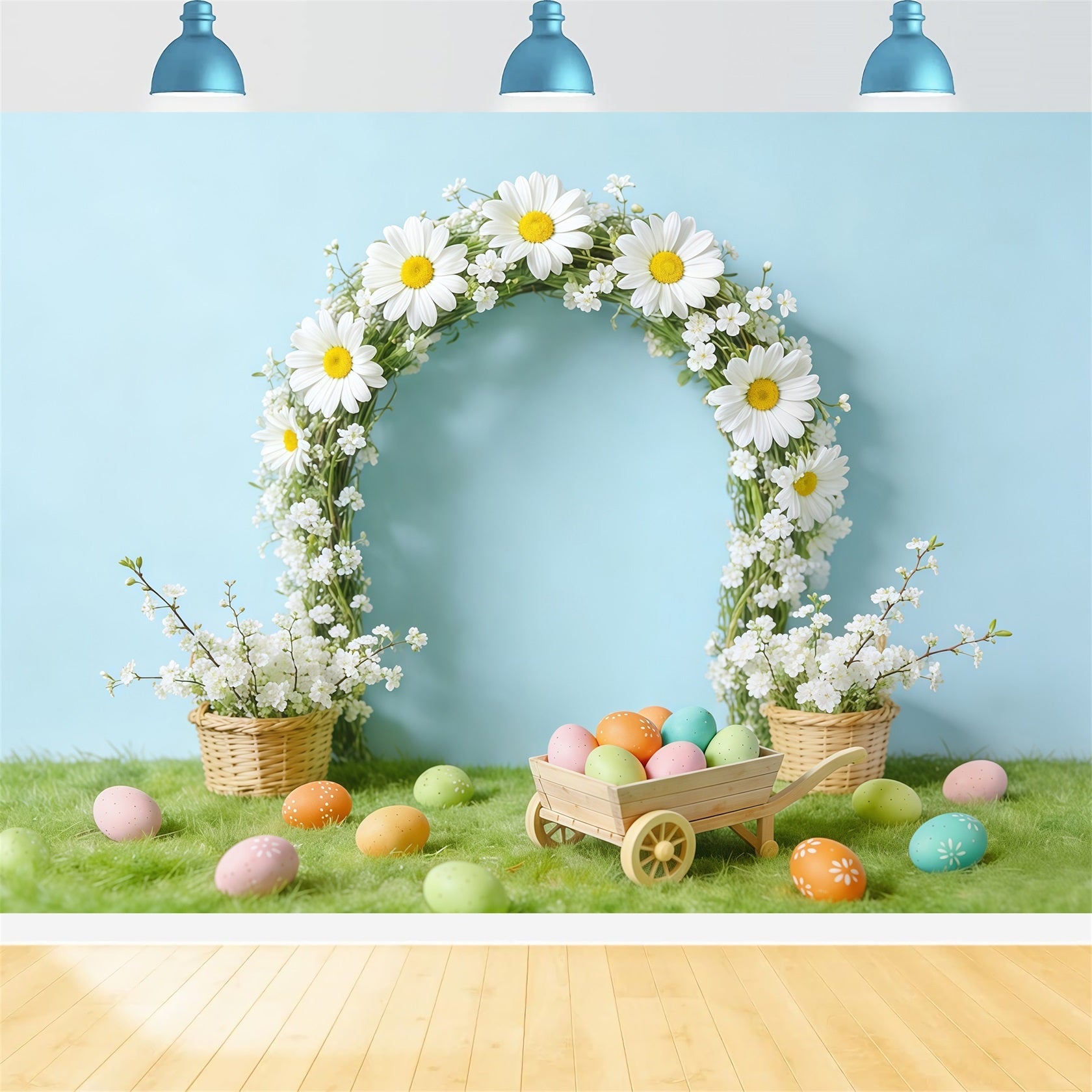 Easter Daisy Backdrop spring Rustic Wreath Egg Cart Photo Backdrop Easter UK CSH61-65