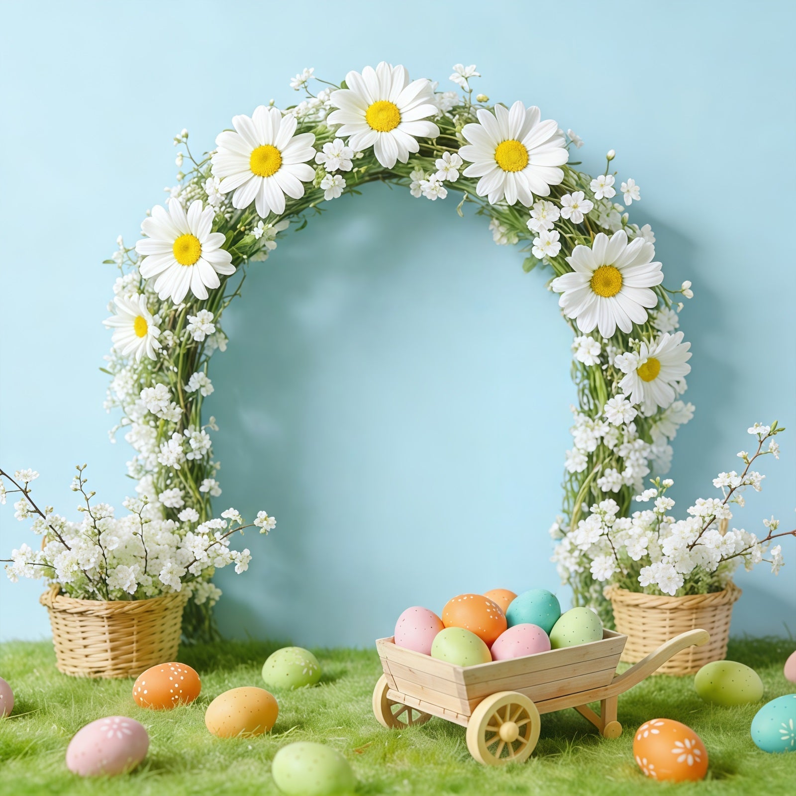 Easter Daisy Backdrop spring Rustic Wreath Egg Cart Photo Backdrop Easter UK CSH61-65