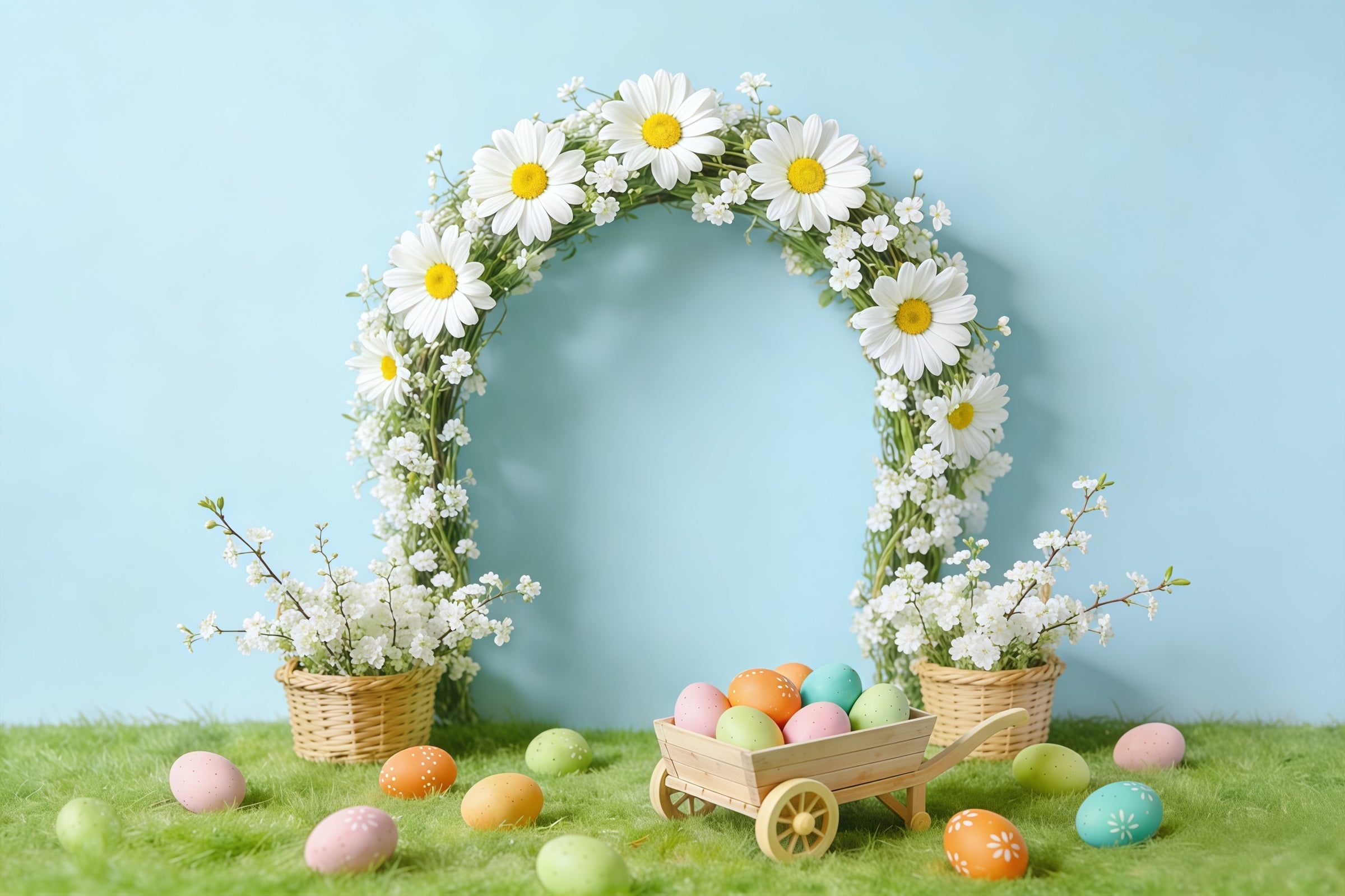 Easter Daisy Backdrop spring Rustic Wreath Egg Cart Photo Backdrop Easter UK CSH61-65