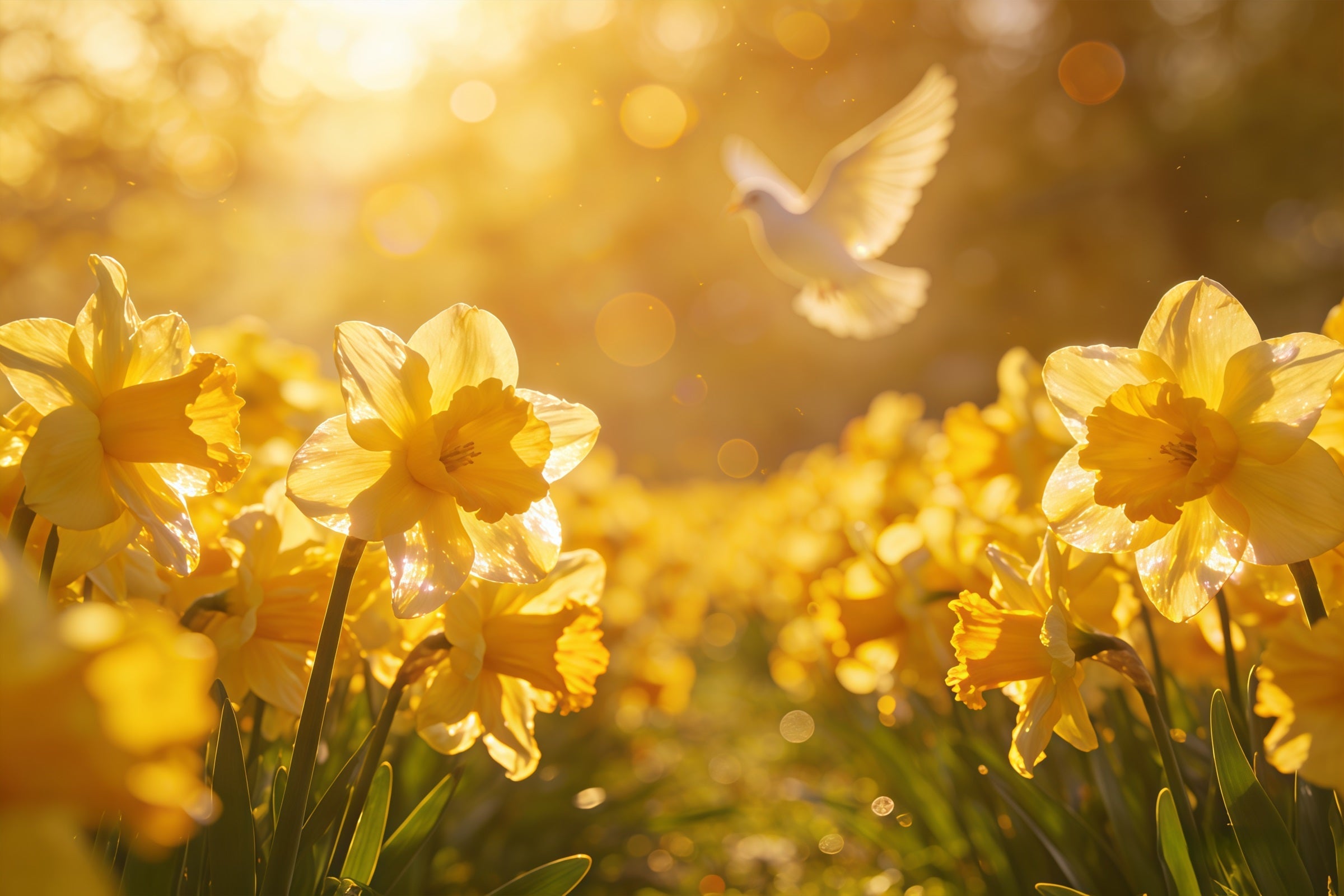 Easter Daffodil Backdrop Golden Spring Field Dove Glow Easter Backdrop For Photography UK CSH61-68