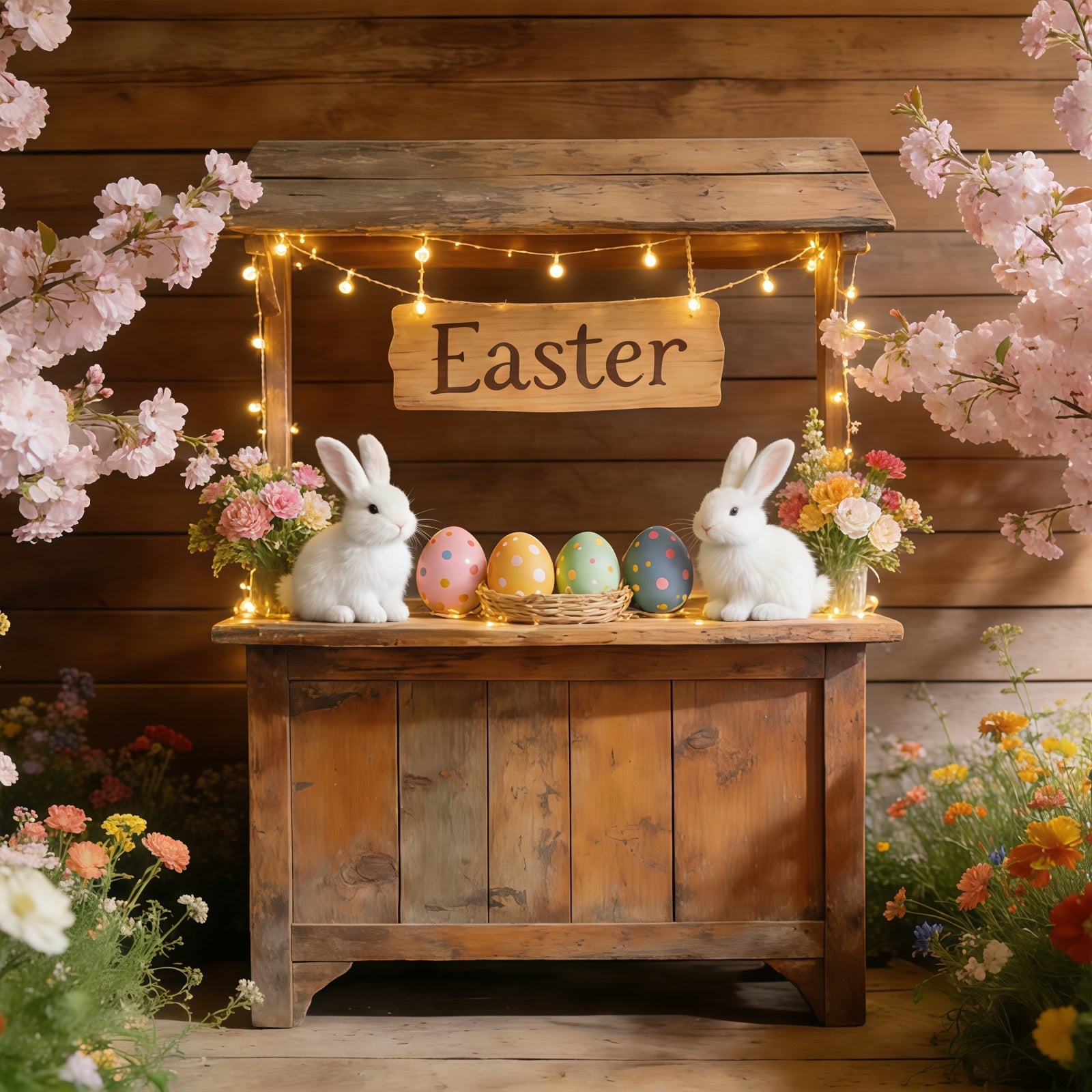 Easter Cherry Blossom Backdrop Blossom Bunny Market Stall Backdrops For Easter Pictures UK CSH61-69