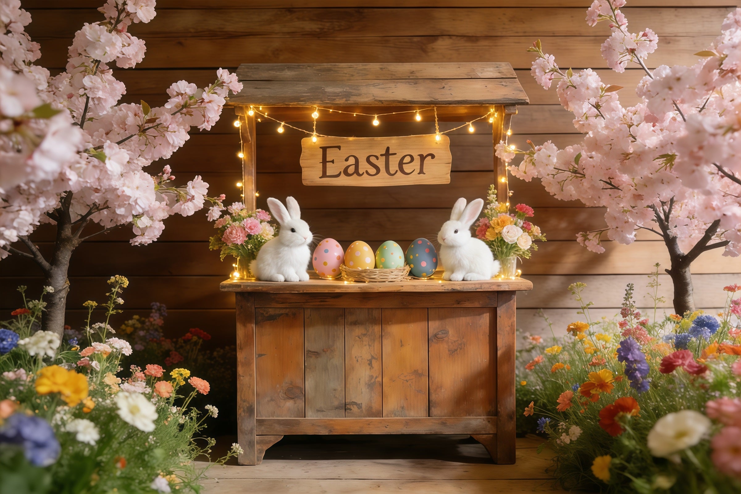 Easter Cherry Blossom Backdrop Blossom Bunny Market Stall Backdrops For Easter Pictures UK CSH61-69