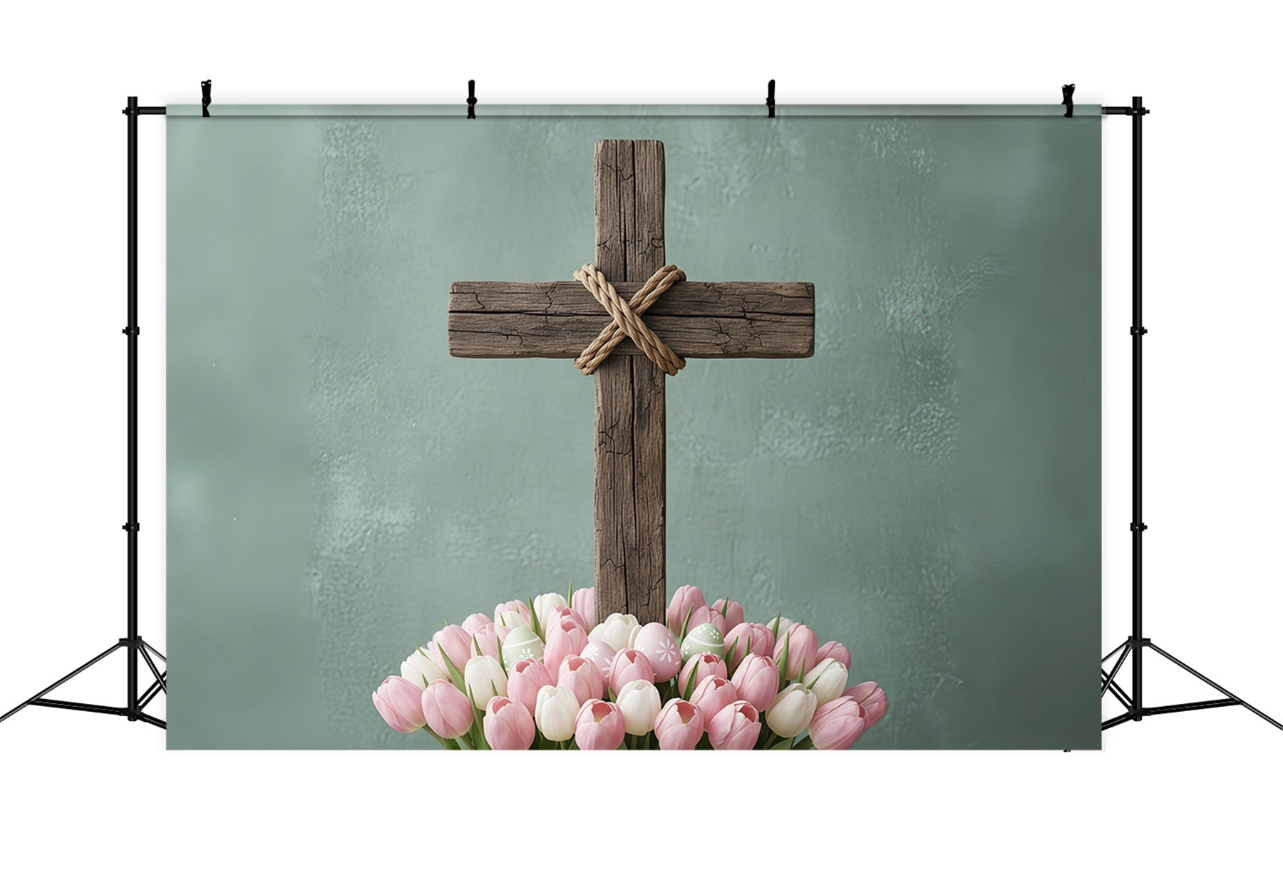 Easter Church Photo Backdrop Rustic Wooden Cross Tulip Bloom Easter Backdrop Ideas UK CSH61-7