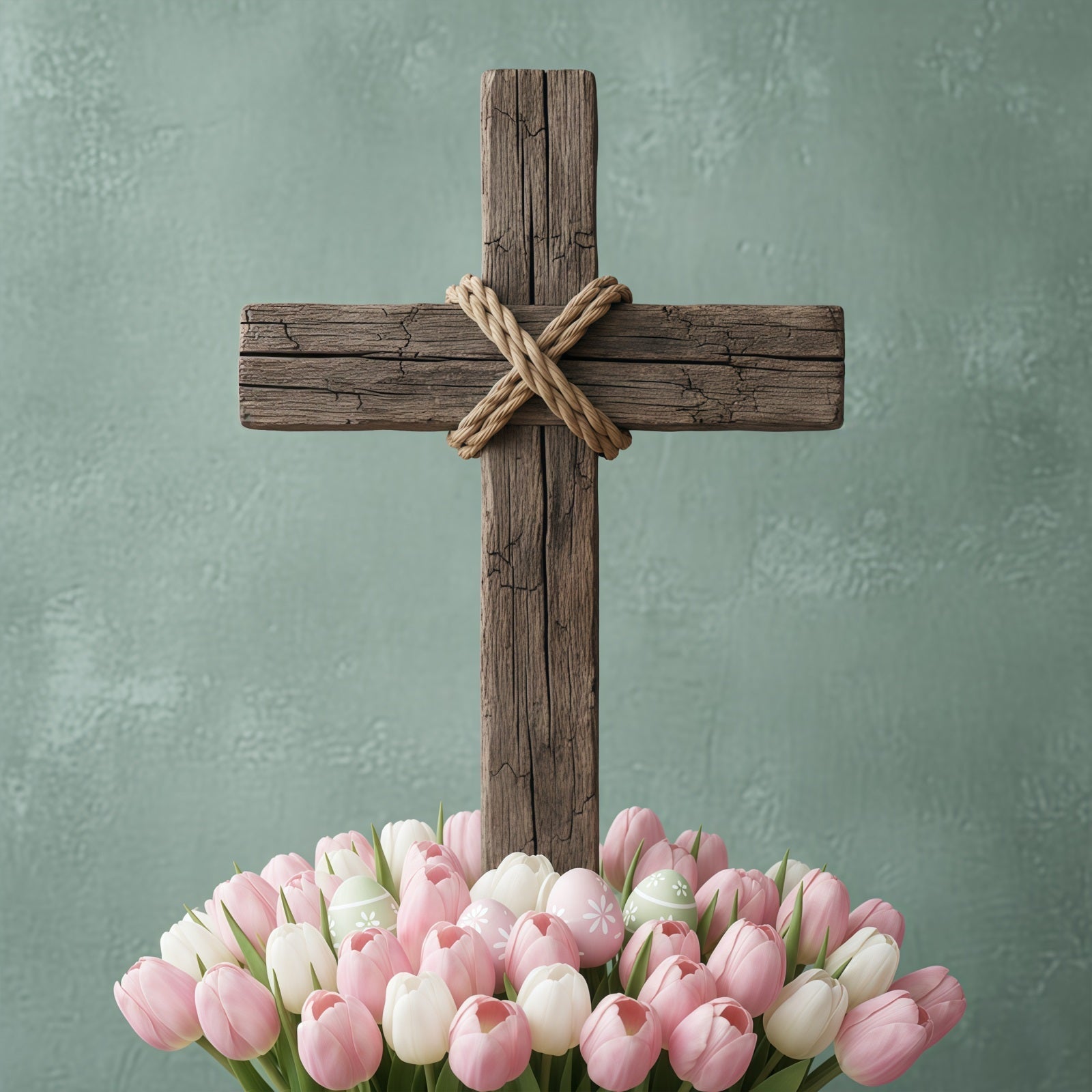 Easter Church Photo Backdrop Rustic Wooden Cross Tulip Bloom Easter Backdrop Ideas UK CSH61-7