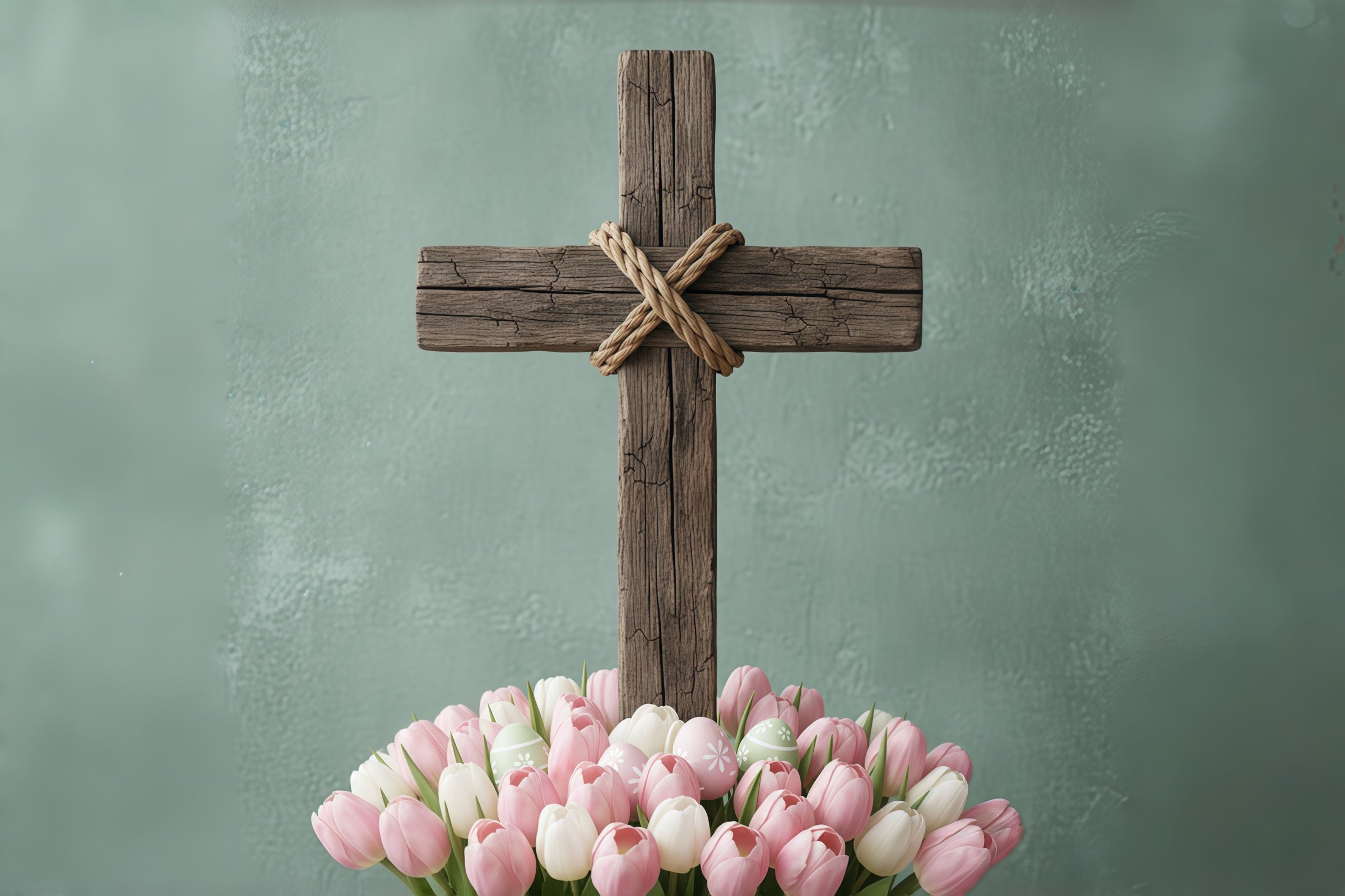 Easter Church Photo Backdrop Rustic Wooden Cross Tulip Bloom Easter Backdrop Ideas UK CSH61-7