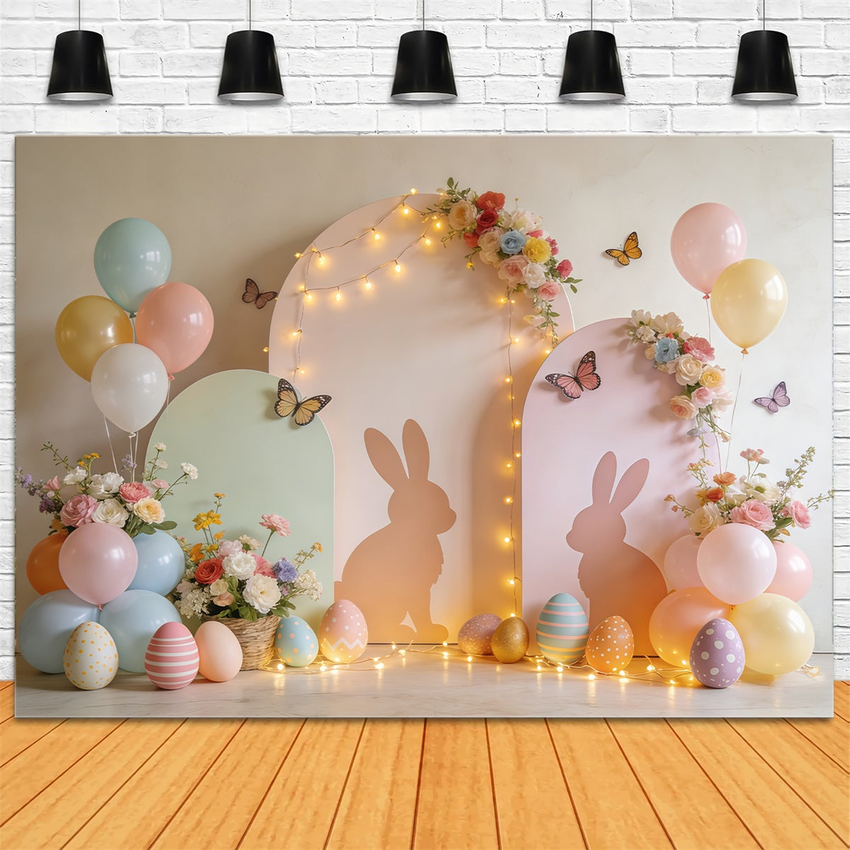 Easter Butterfly Backdrop Pastel Bunny Arch Balloon Garden Backdrop For Easter Pictures UK CSH61-72