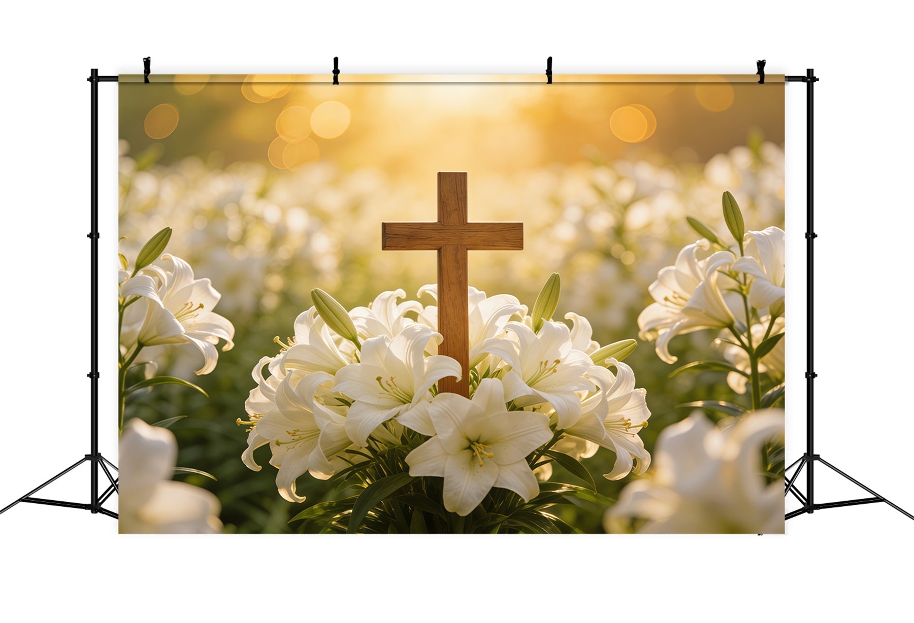 Easter Lily Backdrop Cross Soft Bokeh Spring Outdoor Easter Backdrop UK CSH61-73