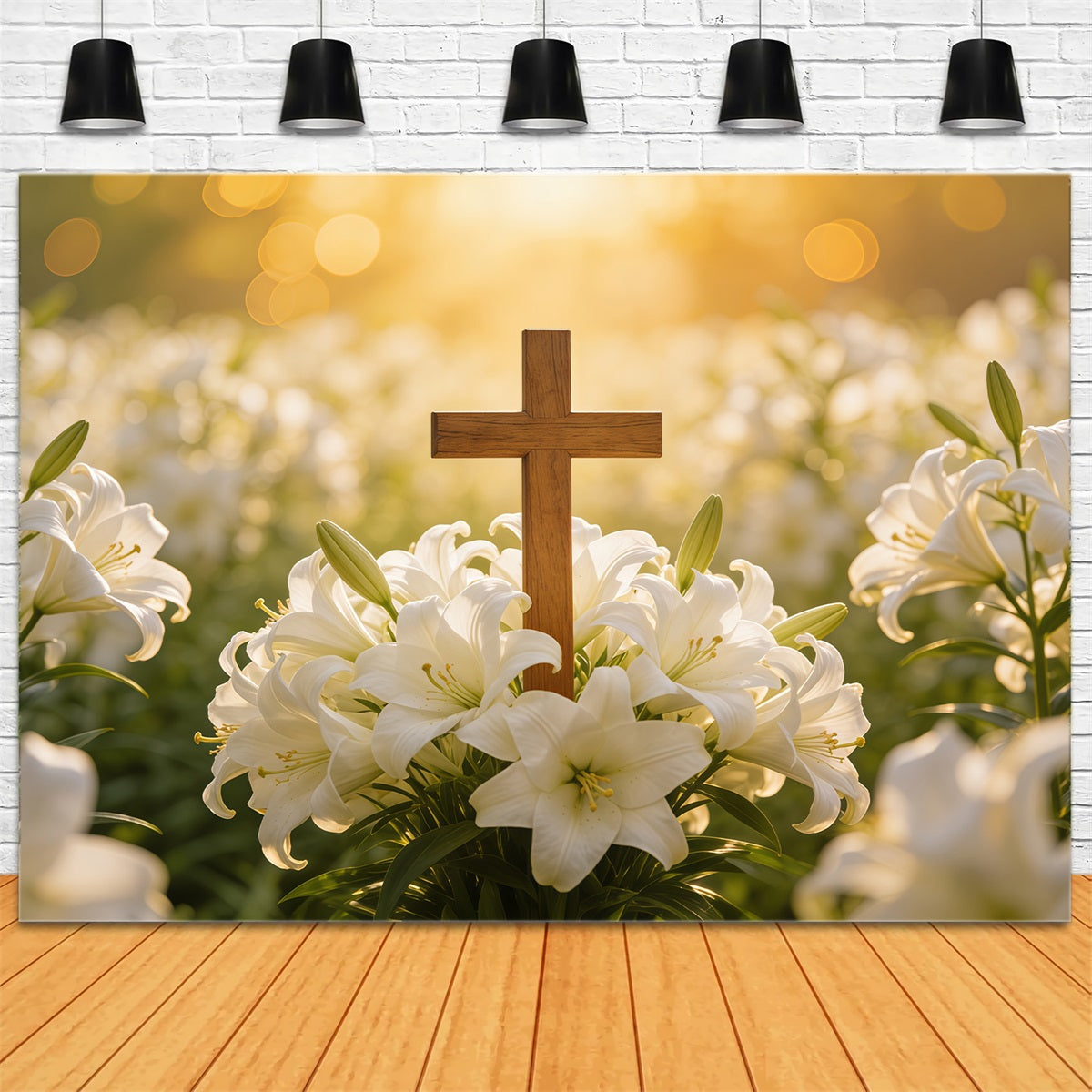 Easter Lily Backdrop Cross Soft Bokeh Spring Outdoor Easter Backdrop UK CSH61-73
