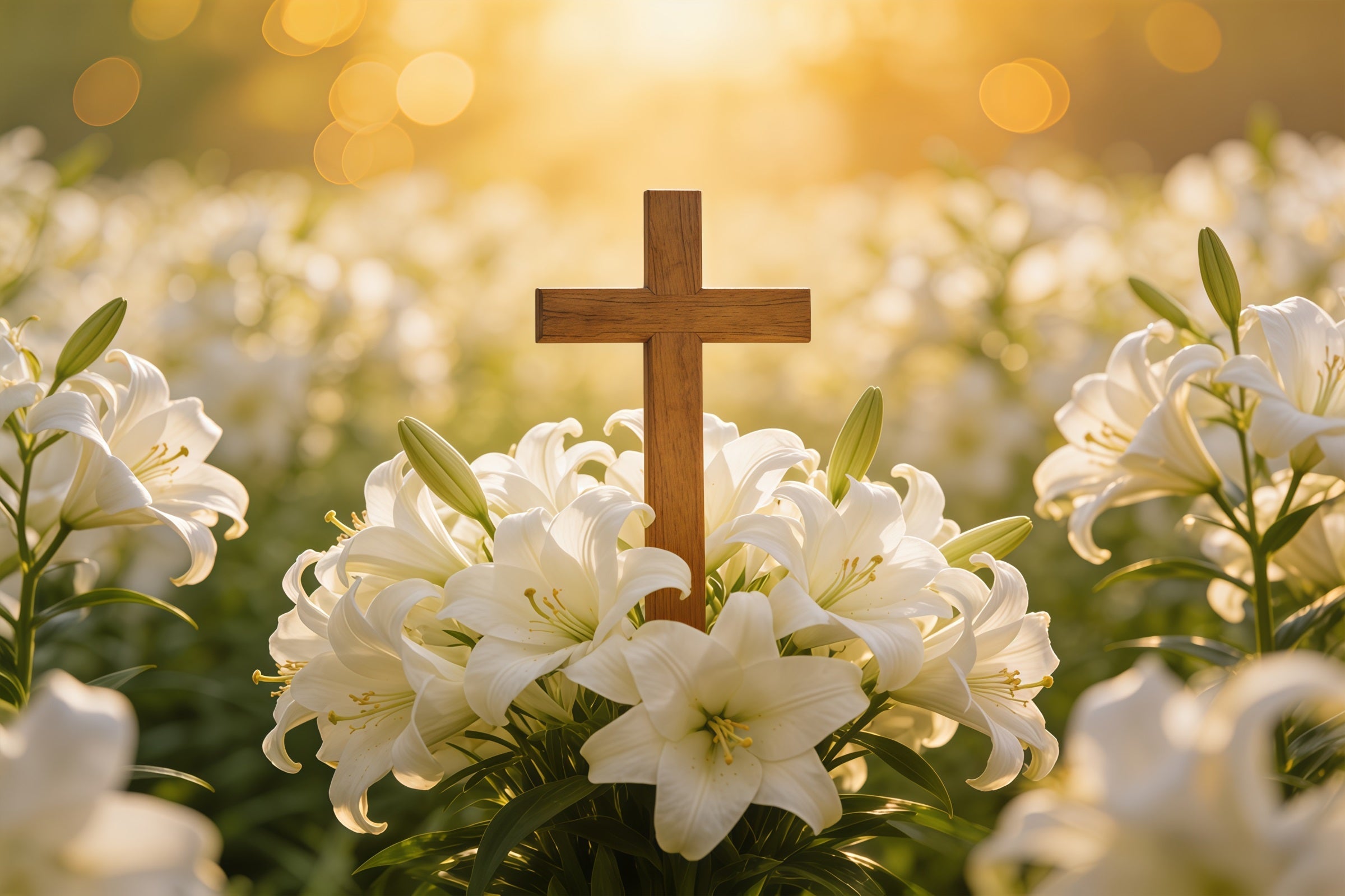 Easter Lily Backdrop Cross Soft Bokeh Spring Outdoor Easter Backdrop UK CSH61-73