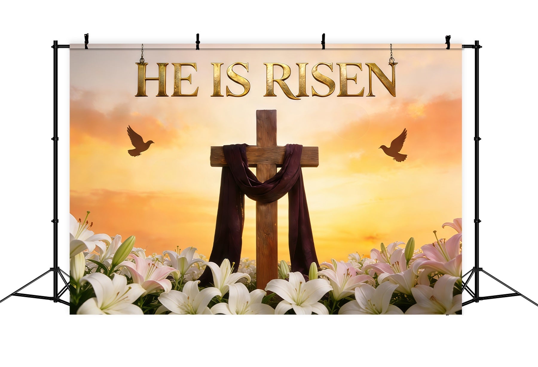 Easter Lily Backdrop Risen Cross Sunrise Sky Outdoor Easter Backdrop UK CSH61-74