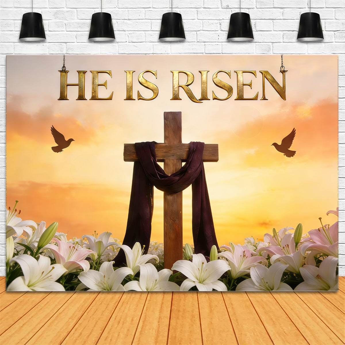Easter Lily Backdrop Risen Cross Sunrise Sky Outdoor Easter Backdrop UK CSH61-74