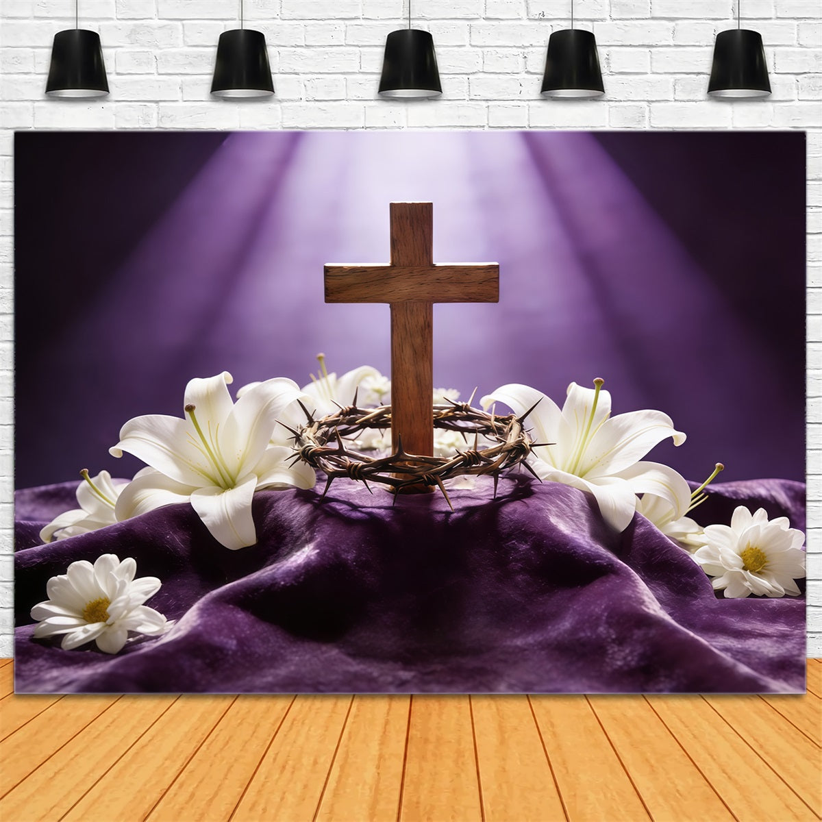 Easter Cross Backdrop Crown Thorns Purple Light Backdrops Easter UK CSH61-75