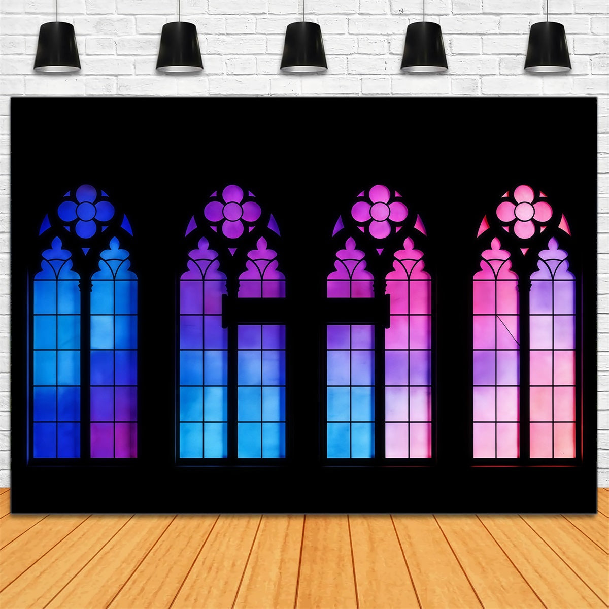 Easter Stained Glass Backdrop Gradient Purple Church Window Easter Backdrops For Photos UK CSH61-77