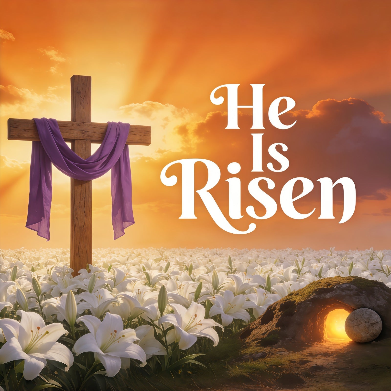 Easter He Is Risen Backdrop Cross Lilies Sunrise Photography Easter Backdrop UK CSH61-79