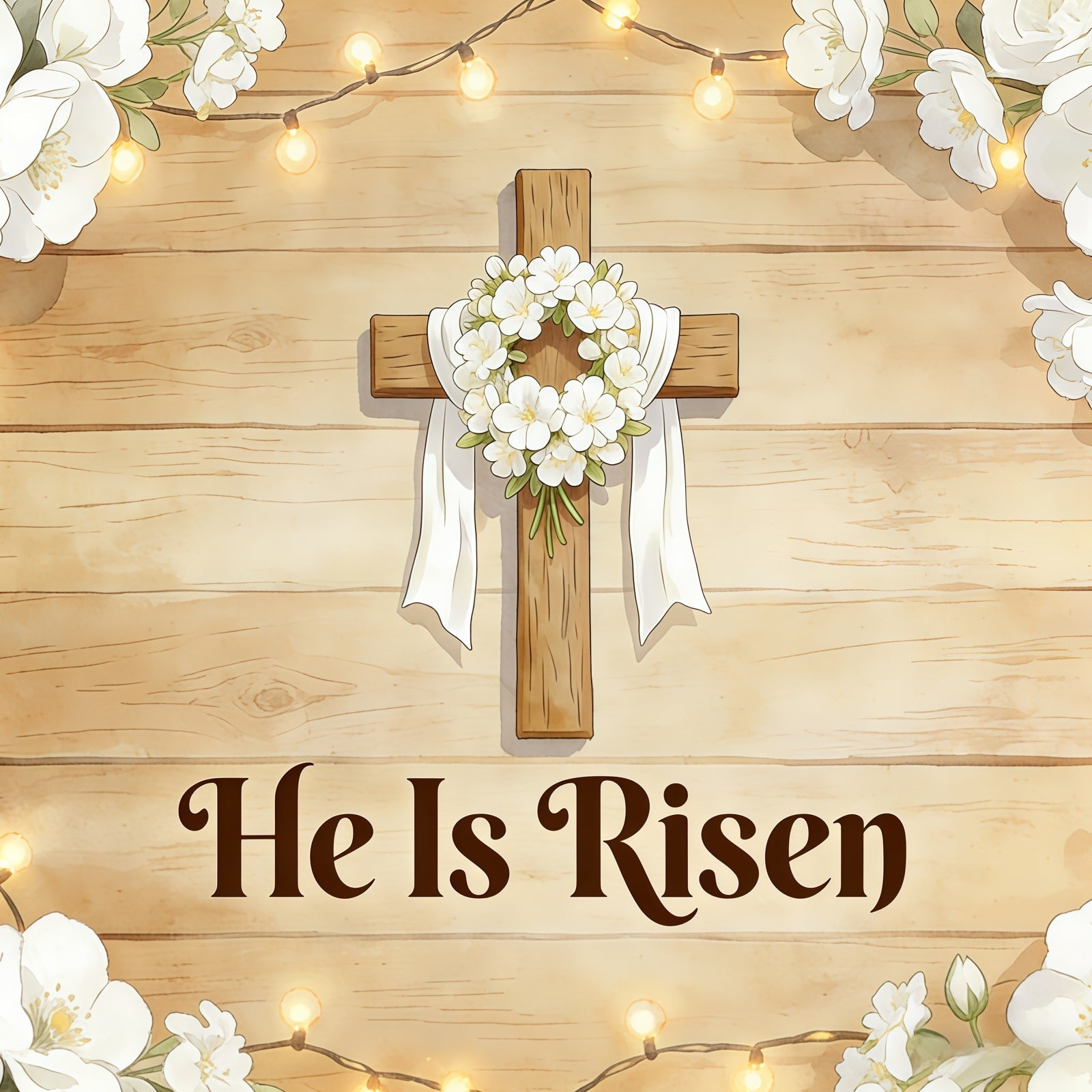 Easter He Is Risen Backdrop Cross Wreath White Flowers Photography Easter Backdrop UK CSH61-80