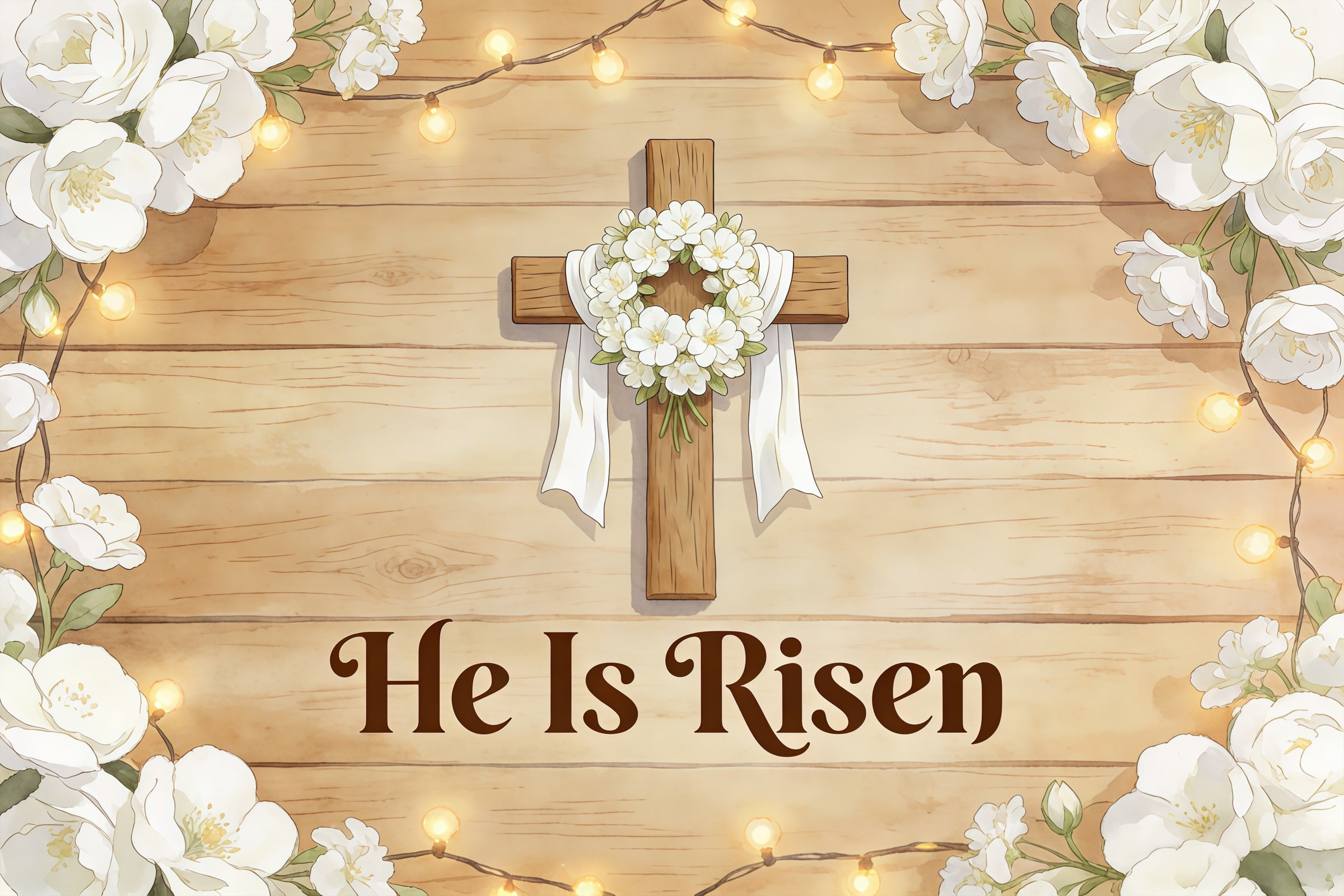 Easter He Is Risen Backdrop Cross Wreath White Flowers Photography Easter Backdrop UK CSH61-80