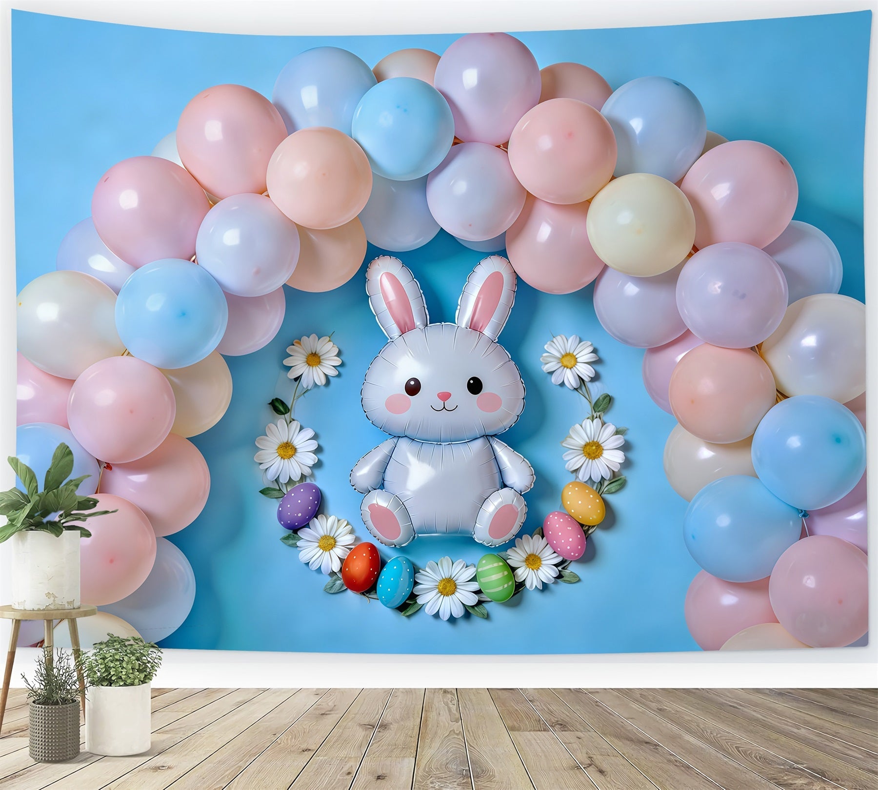 Easter Pastel Balloons Backdrop Balloon Arch Bunny Eggs Easter Backdrops Photography UK CSH61-82