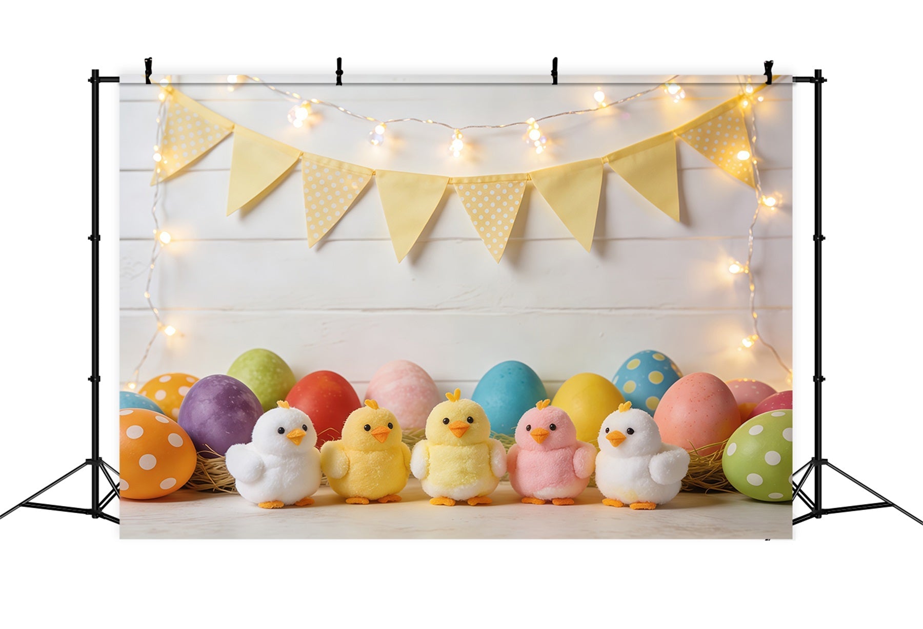 Easter Marshmallow Chick Backdrop Colorful Eggs Bunting Flags Photography Backdrop Easter UK CSH61-85