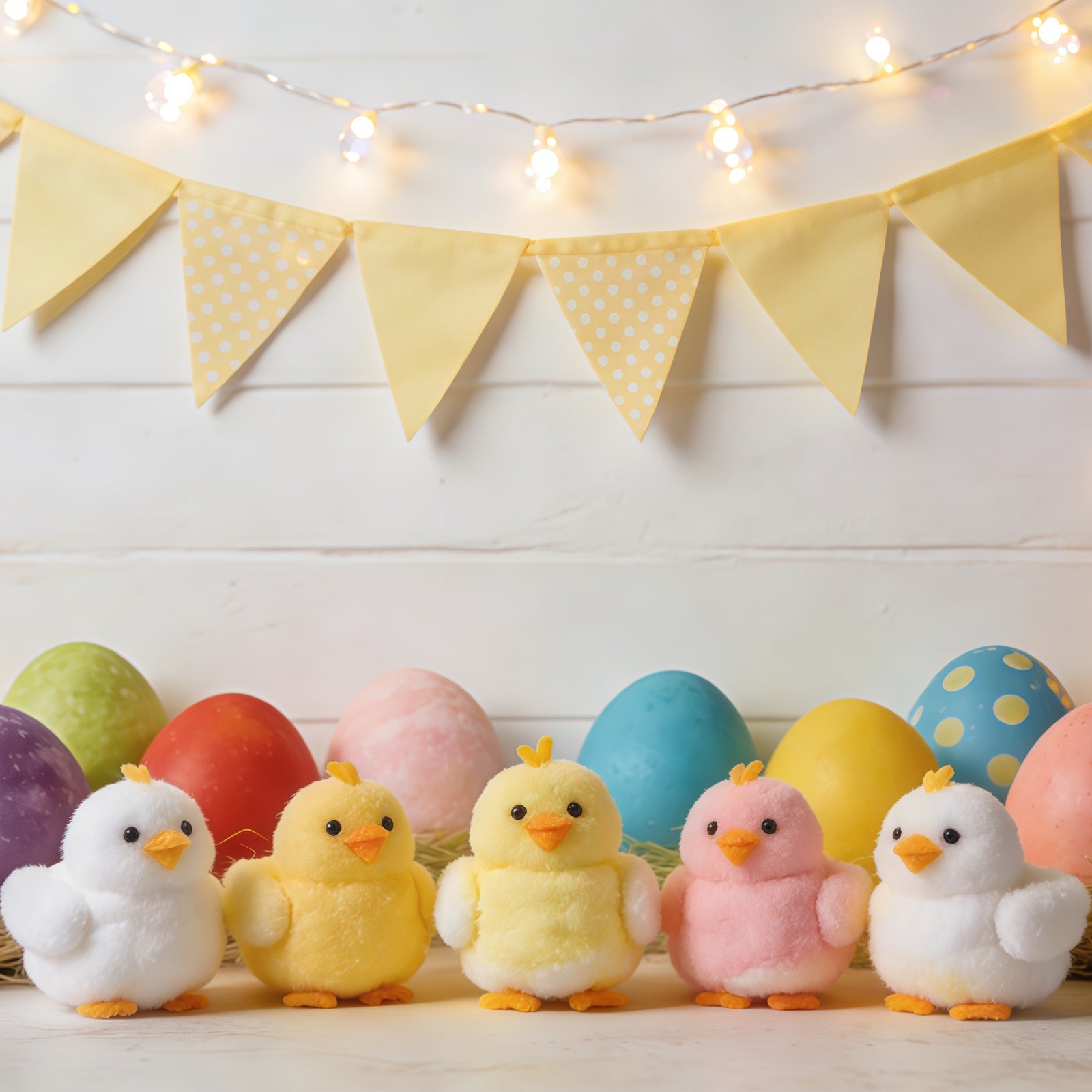 Easter Marshmallow Chick Backdrop Colorful Eggs Bunting Flags Photography Backdrop Easter UK CSH61-85