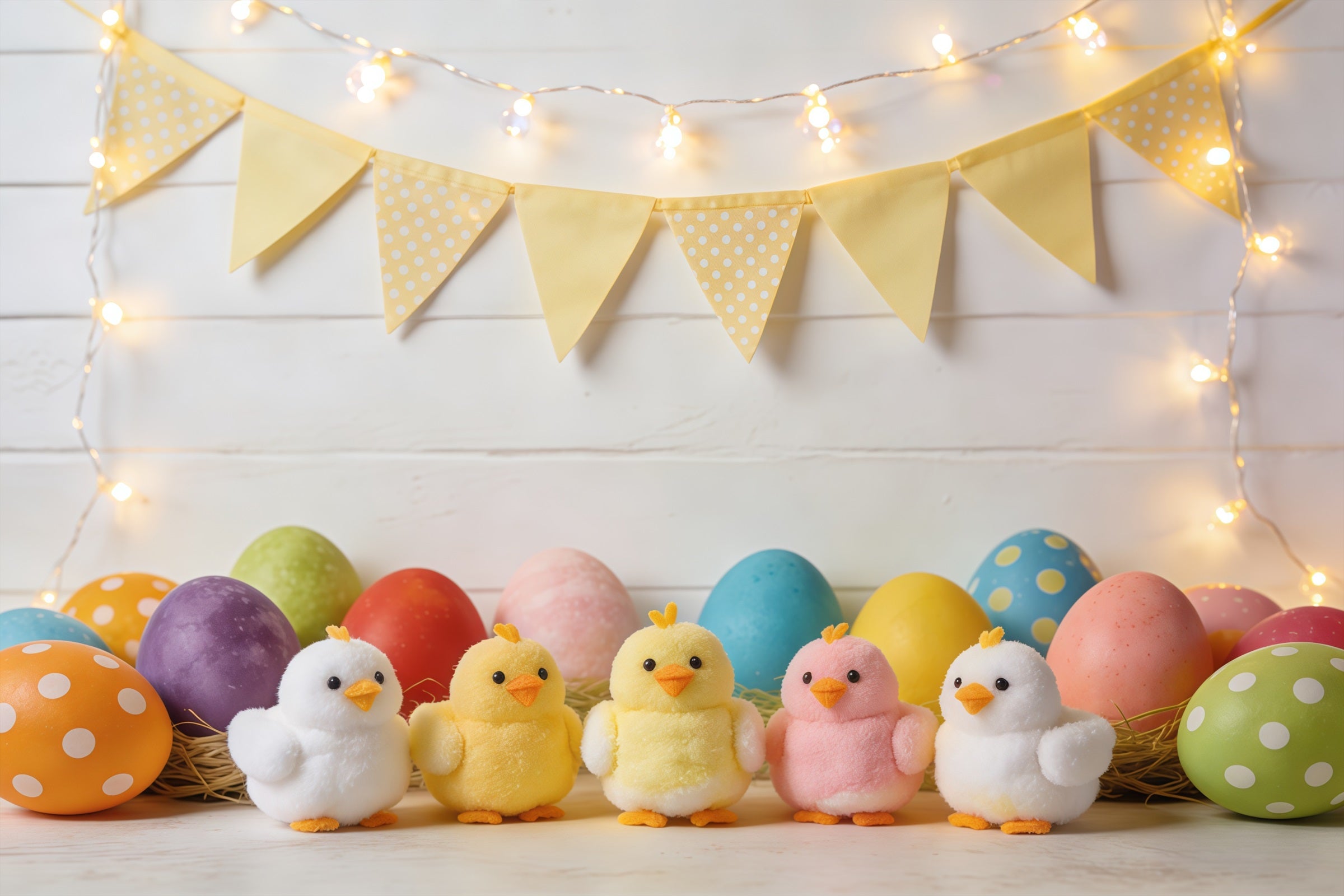 Easter Marshmallow Chick Backdrop Colorful Eggs Bunting Flags Photography Backdrop Easter UK CSH61-85