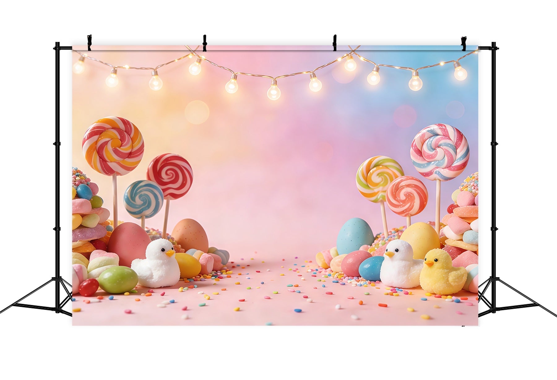 Easter Marshmallow Chick Backdrop Pastel Candy Lollipops Eggs Photography Backdrop Easter UK CSH61-86
