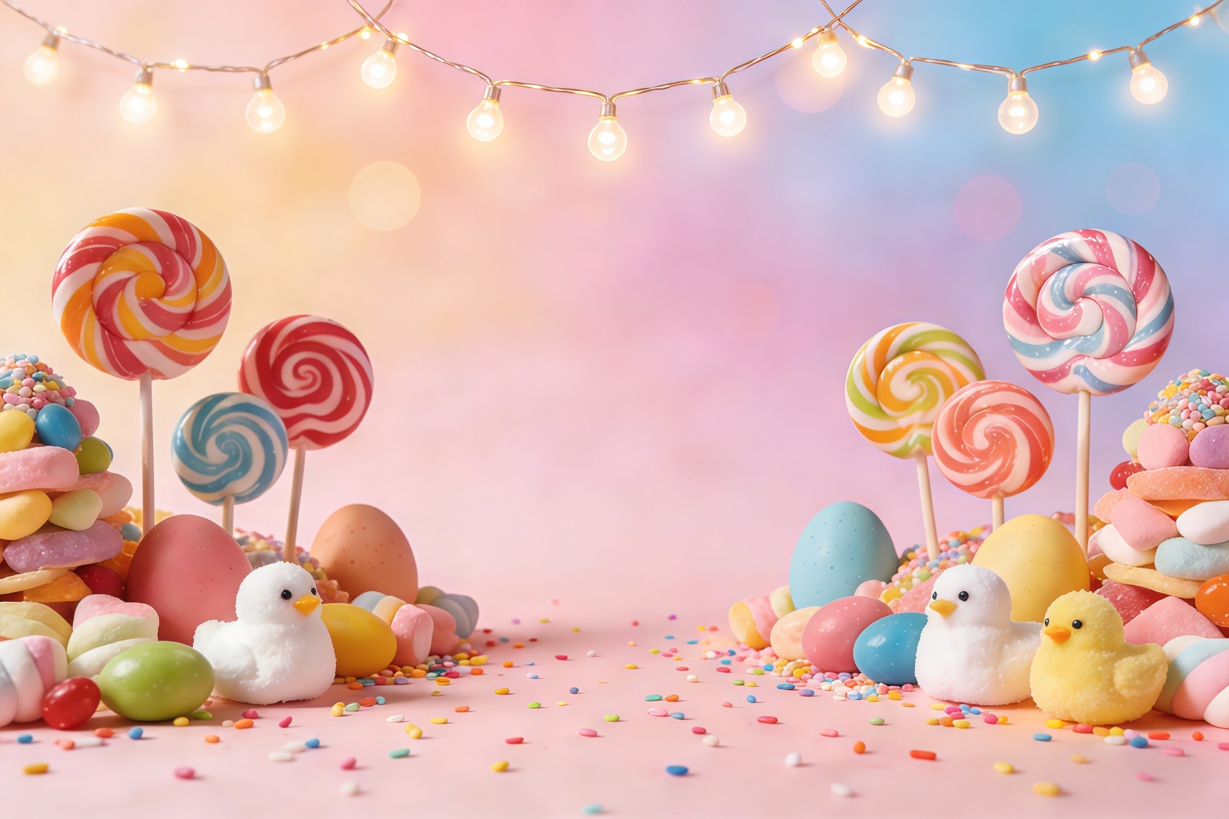 Easter Marshmallow Chick Backdrop Pastel Candy Lollipops Eggs Photography Backdrop Easter UK CSH61-86