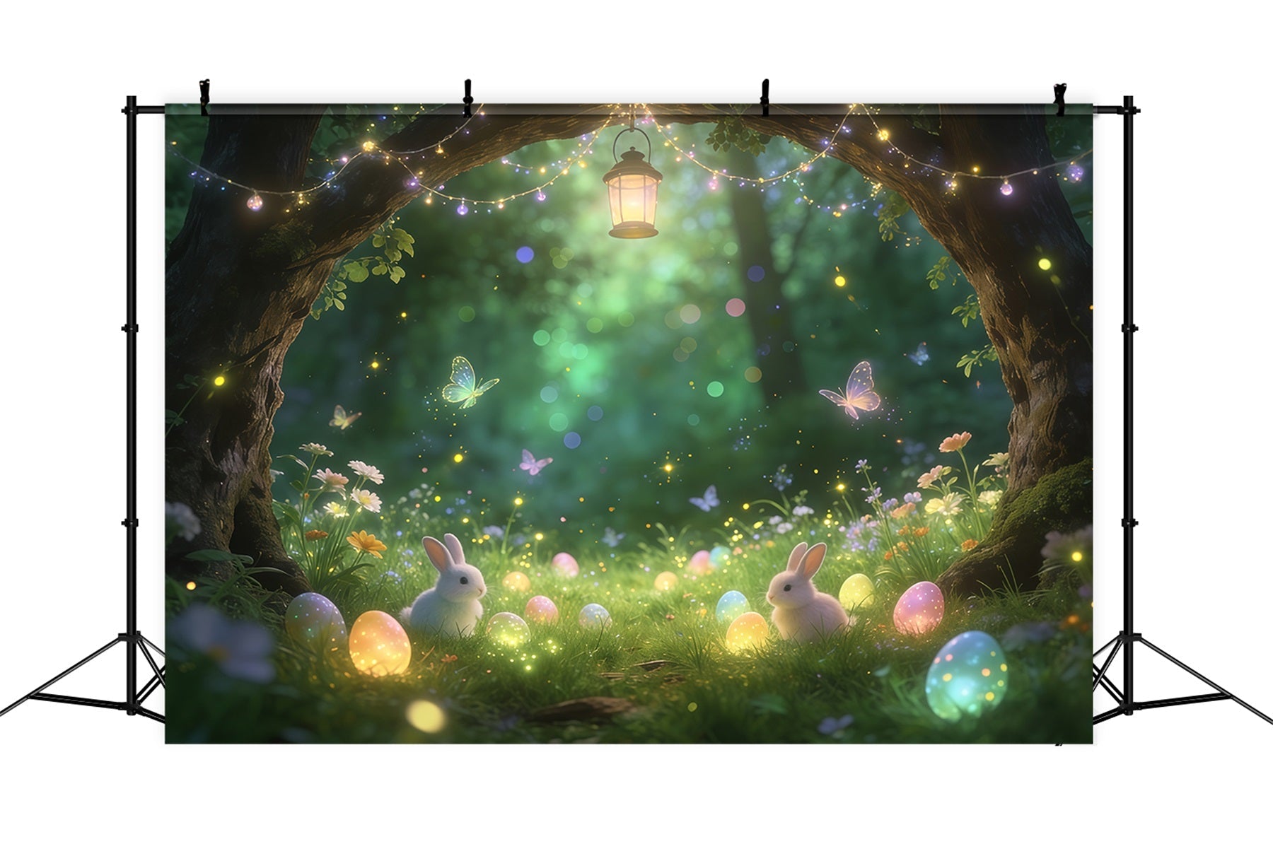 Easter Fairytale Backdrop Enchanted Forest Bunny Glowing Eggs Easter Party Backdrop UK CSH61-91