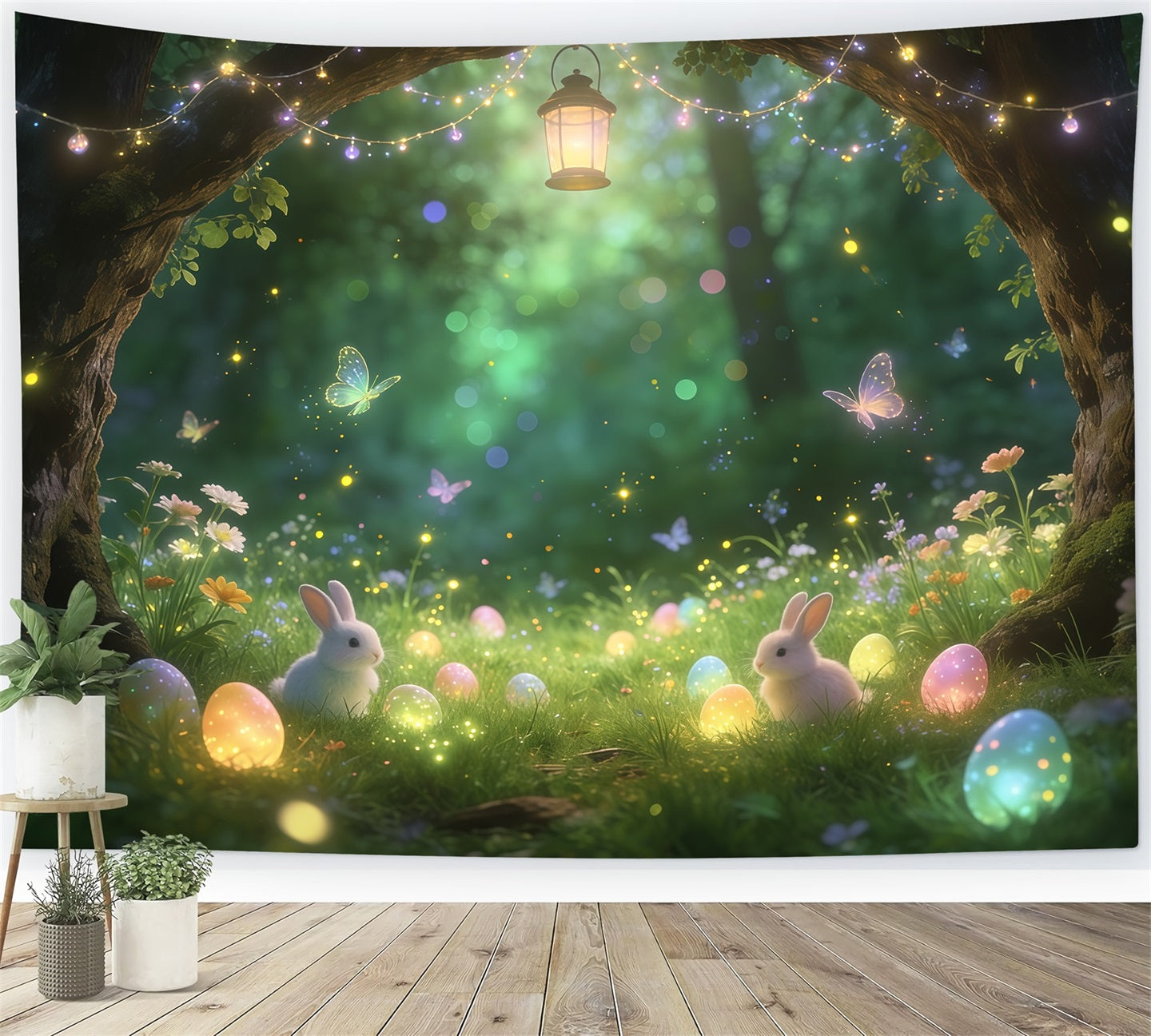 Easter Fairytale Backdrop Enchanted Forest Bunny Glowing Eggs Easter Party Backdrop UK CSH61-91